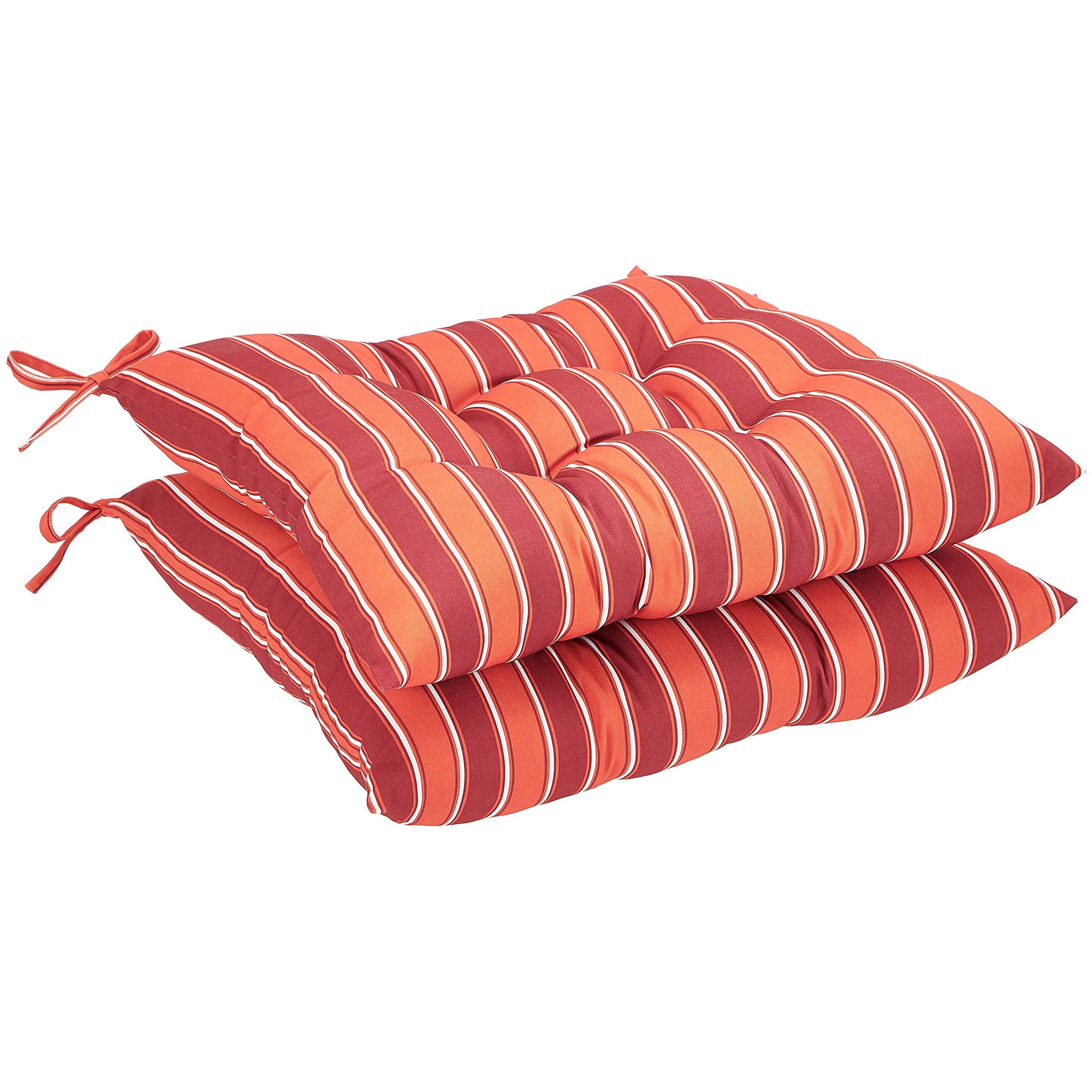 Amazon BasicsTufted Outdoor Square Seat Patio Cushion - Pack of 2, Red Stripe