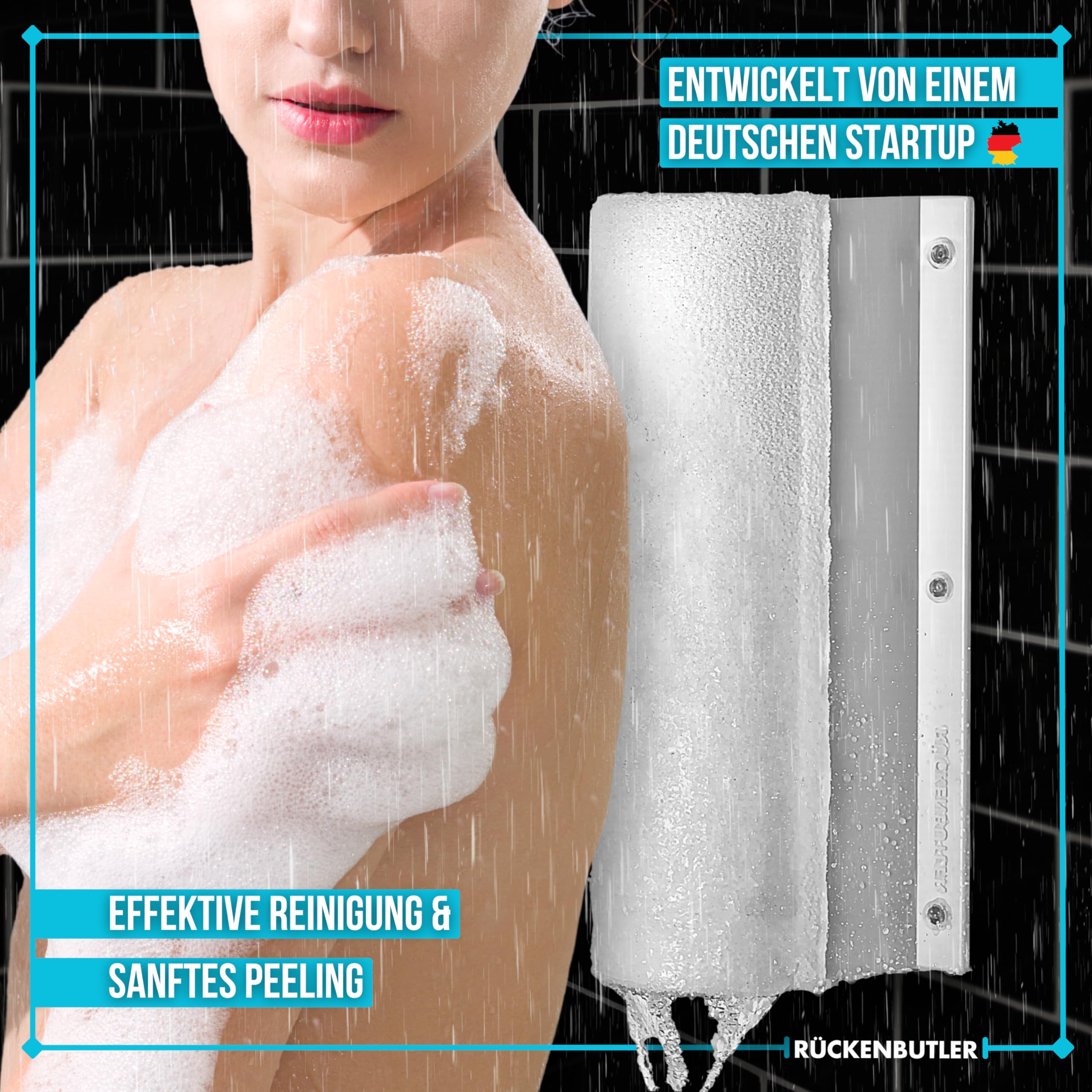Ayuda de ducha, esponja de ducha, cepillo de espalda para el cuidado de la espalda y limpieza de la espalda bajo la ducha. Montaje en la pared. Cepillo corporal, exfoliante de espalda,