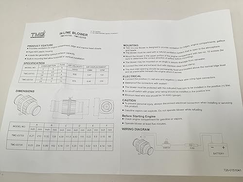 Miniatura 7 de MARINO DE ALTO RENDIMIENTO BLANCO EN LÍNEA SOPLADOR DE BILGE 12V 230CFM 10AMP 15A FUSIBLE