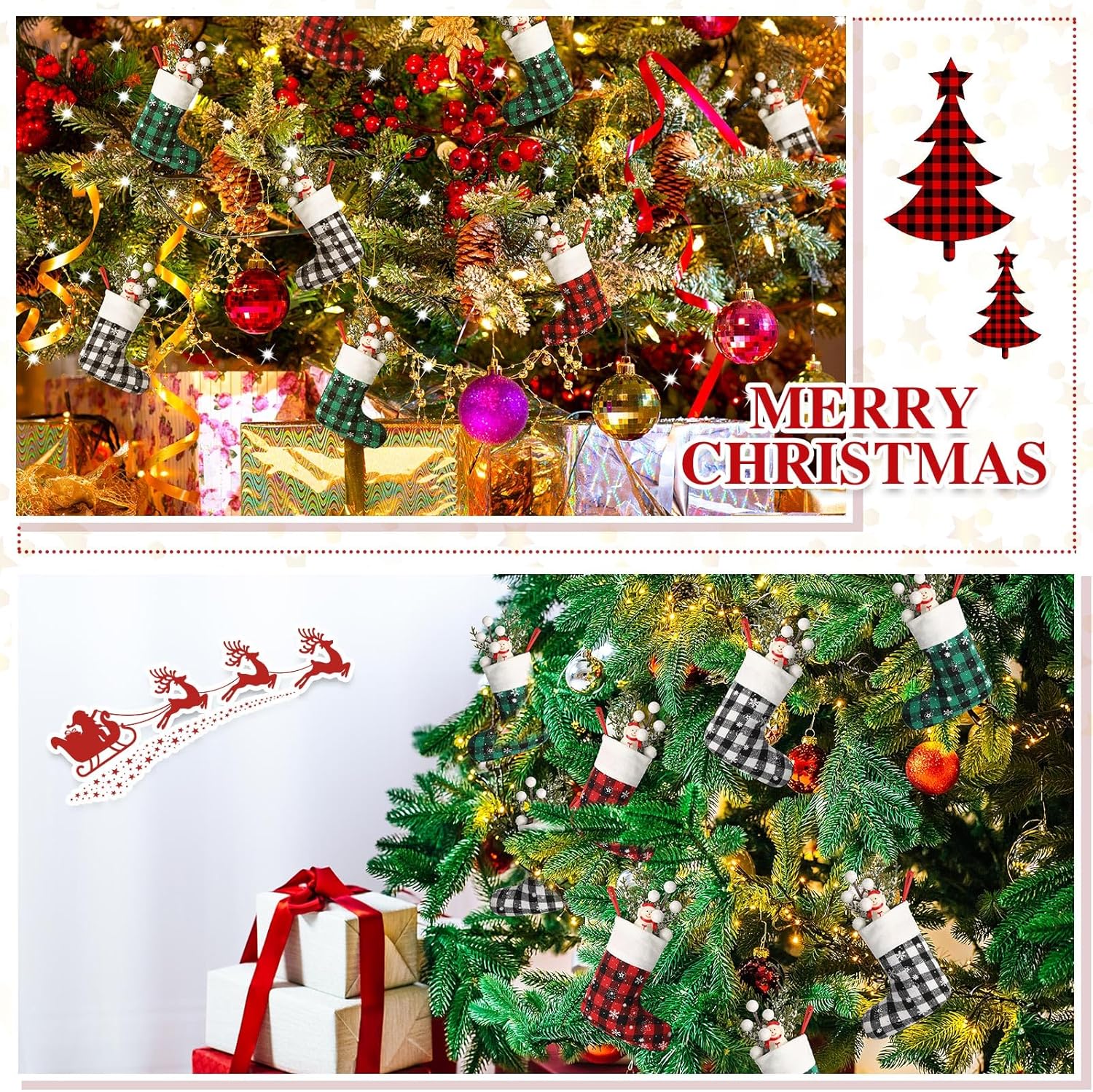 Laumoi 60 Pcs Mini Christmas Stockings Bulk 5 Inch Buffalo Plaid Stockings with Snowflake and Plush Cuff Small Xmas Hanging Stocking Ornaments for Christmas Tree Decorations (Multicolor)