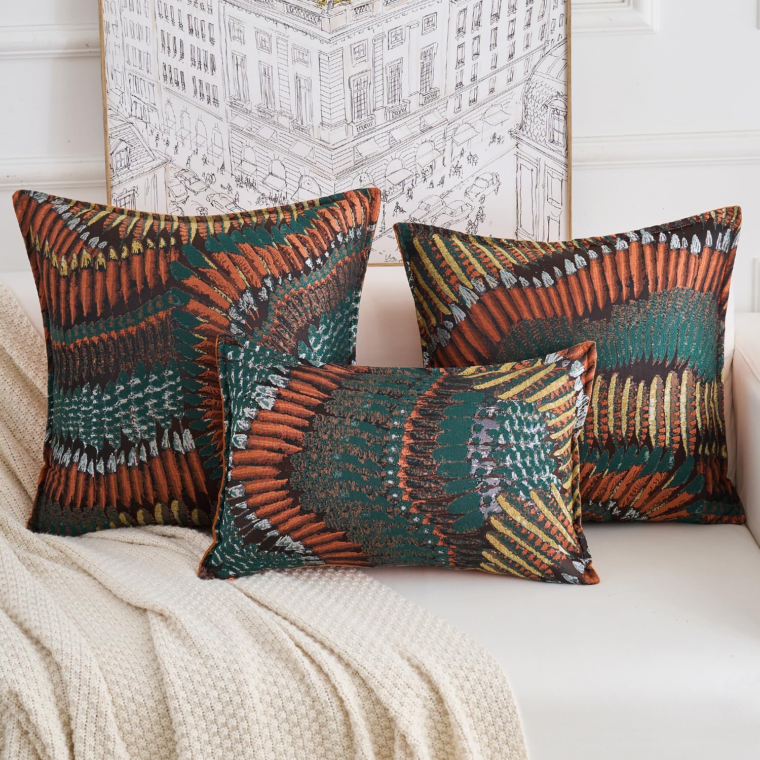 Premium Series Nature-Inspired Feather Wing Throw Pillow Cover, Premium Polyester & Dutch Velvet Cushion Case for Home Décor, Covers Only, Terracotta Sunrise, 20x20 Inch