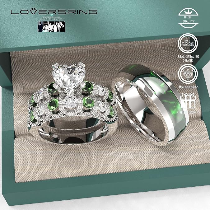Wedding Ring Sets His And Hers Promise Ring Wedding Ring Sets His And Hers Couples Women 925 Sterling Silver Moissanite Man Sterling Silver Wedding Band