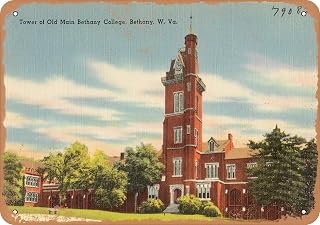 7 x 10 METAL SIGN - West Virginia Postcard - Tower of old main Bethany College, Bethany, W. Va. - Vintage Rusty Look