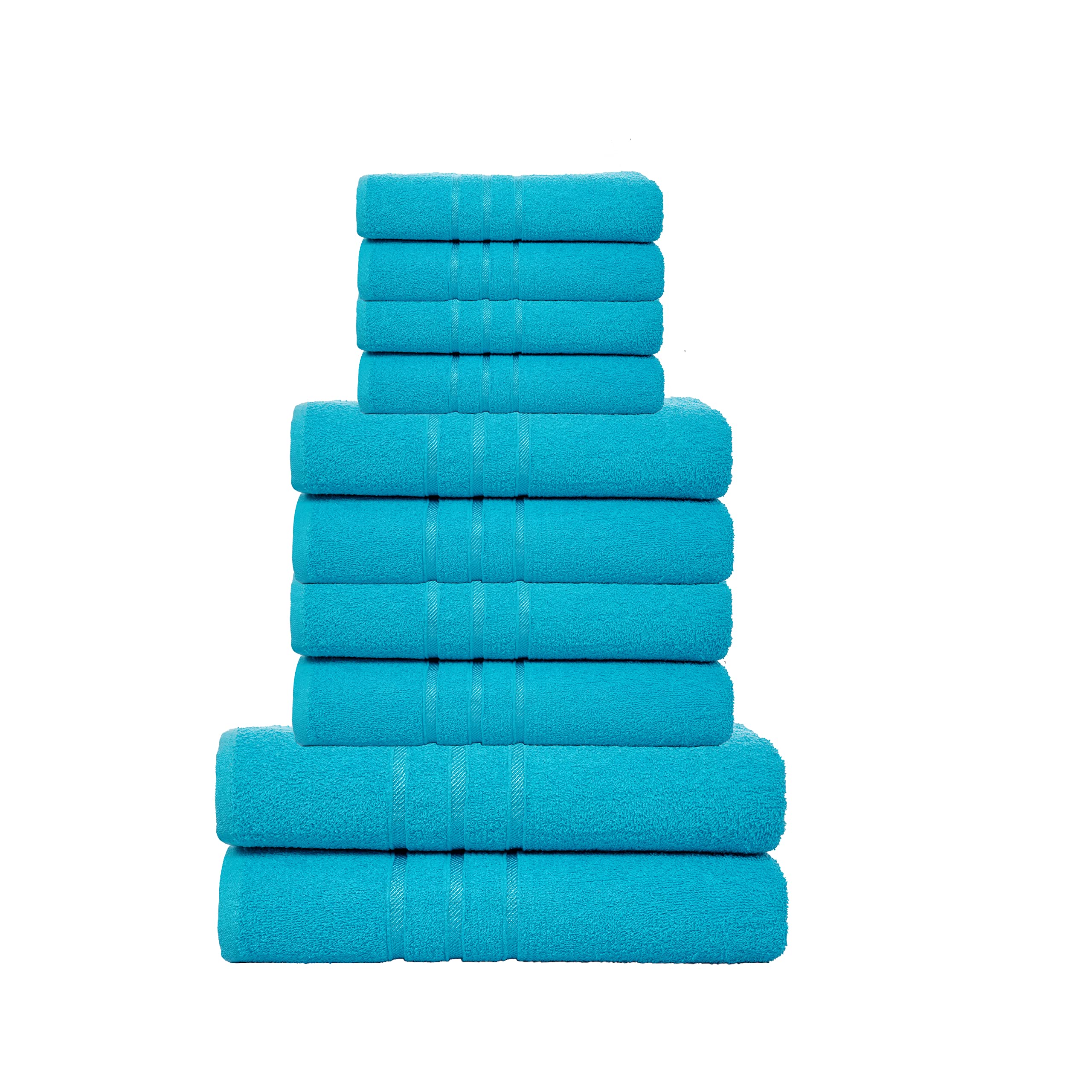 CHARKHAH 10 Pieces Towel Bale Set Reusable Cotton Super Absorbent Cloth Quick Dry Towel 450 GSM Thick Thread Bathroom Sets with 2 Bath 4 Face & 4 Hand Towels Ideal for Home Gym Hotels (Aqua)