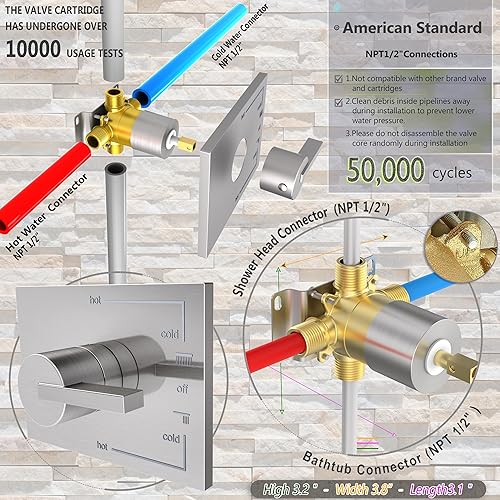 Miniatura 6 de Sistema de ducha para bañera, juego de grifo de bañera y ducha con juego de grifo de ducha de níquel cepillado de 6 pulgadas, juegos completos de