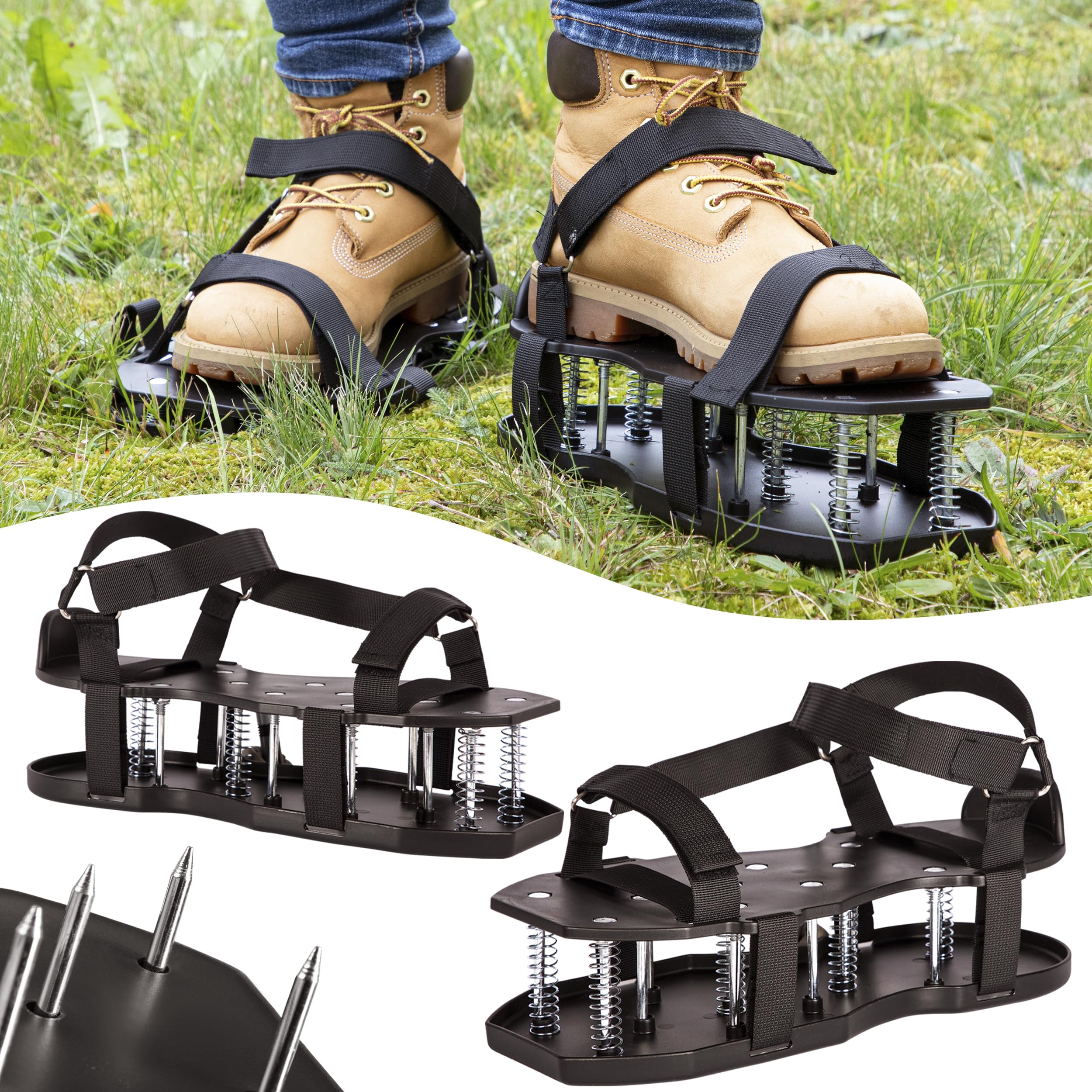 ONVAYA® Rasenlüfter-Schuhe ǀ Doppelsohle mit Federn ǀ passend für die Schuhgrößen 37 bis 47 ǀ mit verstellbarem Klettverschluss ǀ Nagelschuhe zur Rasenbelüftung