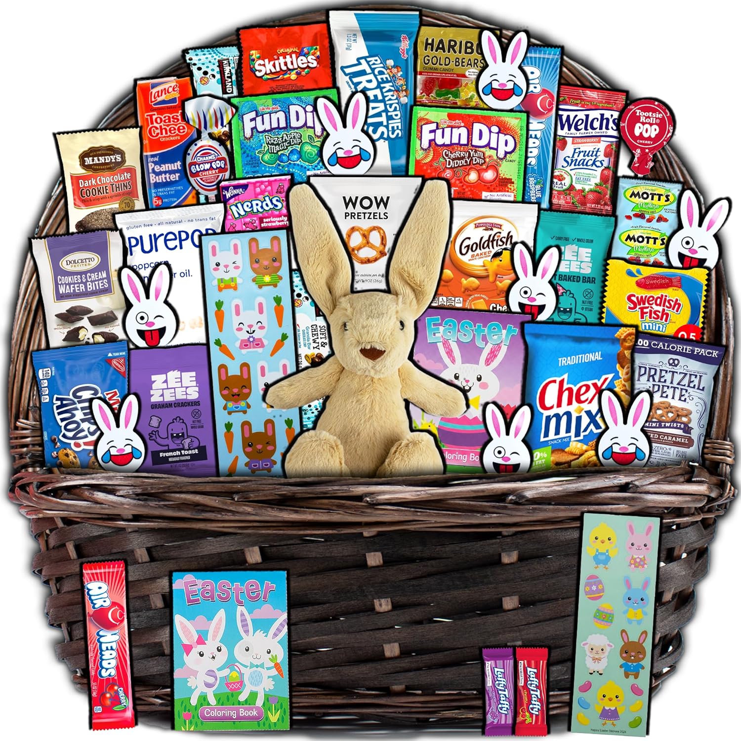 Easter Basket Gift (40ct) - Already Filled Easter Gift Basket for Kids and Adults with Bunny, Candy, Snacks, and Treats - Boys, Girls, Grandchildren, Young Children, Toddlers, Men, Women