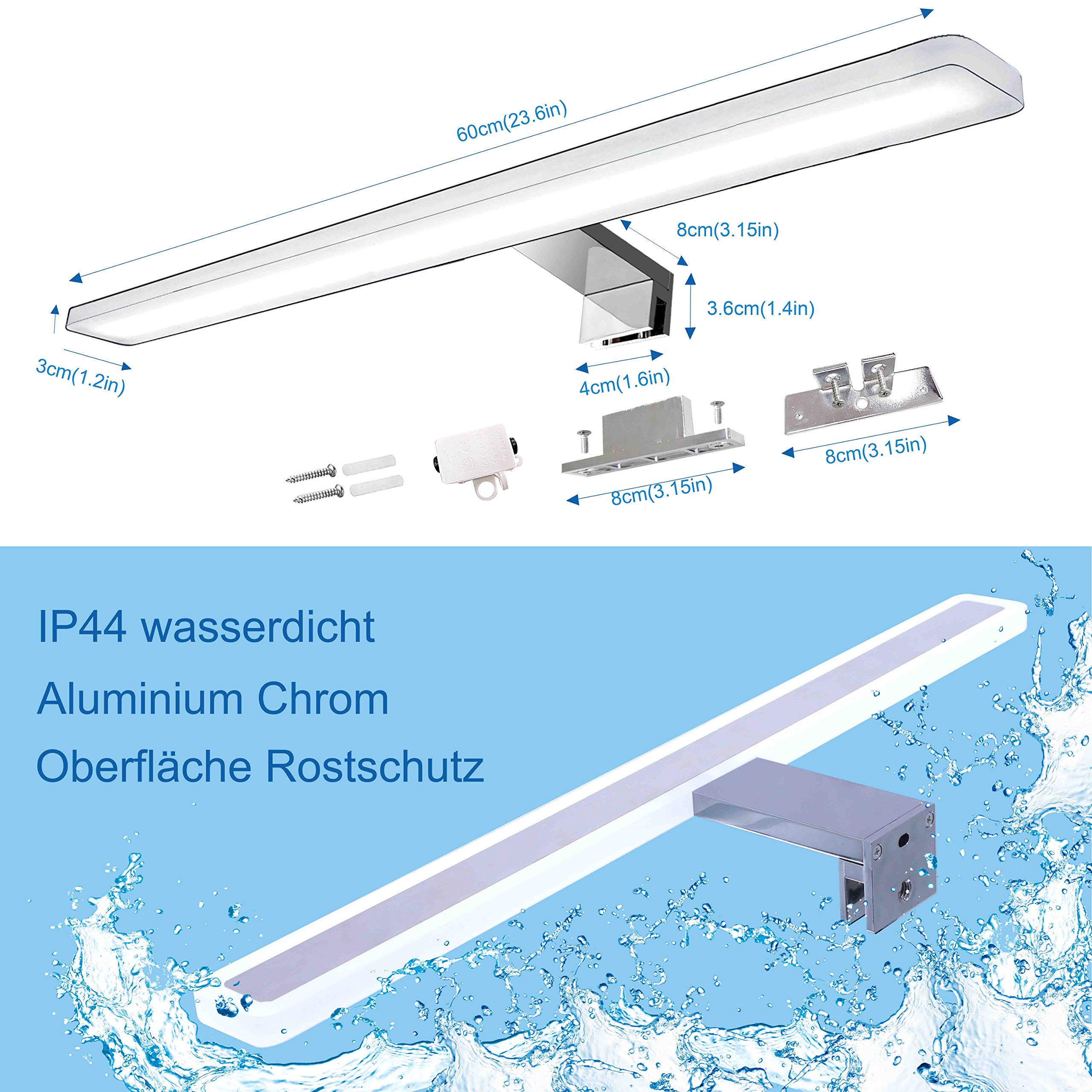 YIQAN 60cm luce bagno 14w LED luce specchio 3000K luce naturale 1400lm mobile bagno illuminazione apparecchio luce cosmetica 3 modi per installare