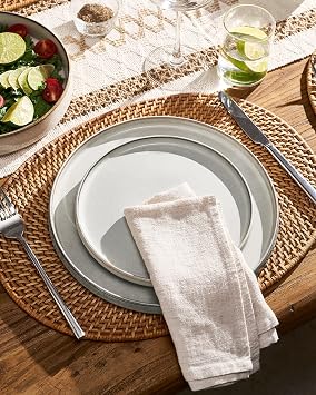 Famiware Annecy Plates and Bowls Sets, 12 Pieces Dinnerware Sets, Microwave and Dishwasher Safe Dishes Set for 4, Chip and Scratch Resistant, Grey-White