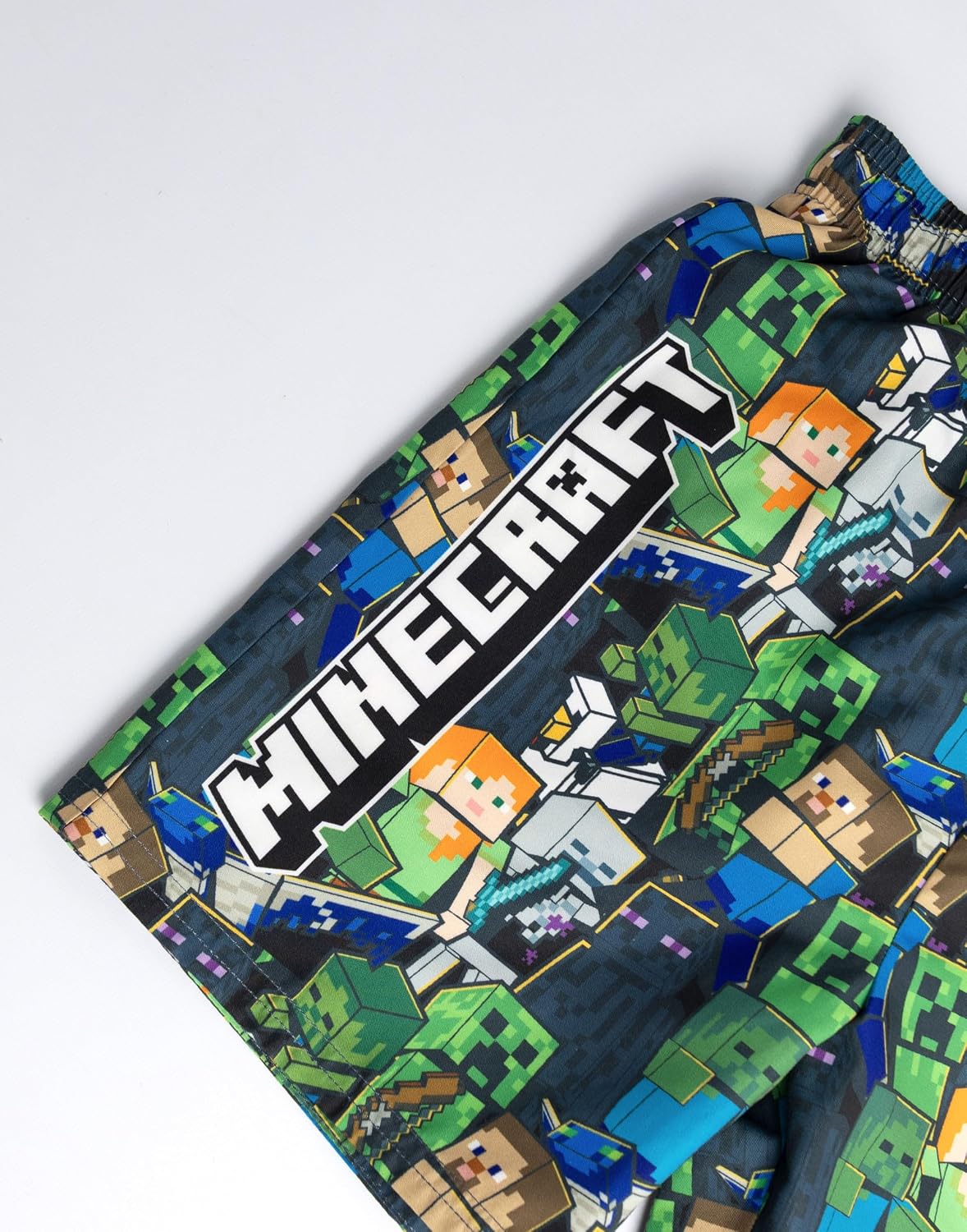 Minecraft Steve Creeper Boys Multi Swim Shorts | Beachwear with Drawstring Waist & Elasticated Waistband