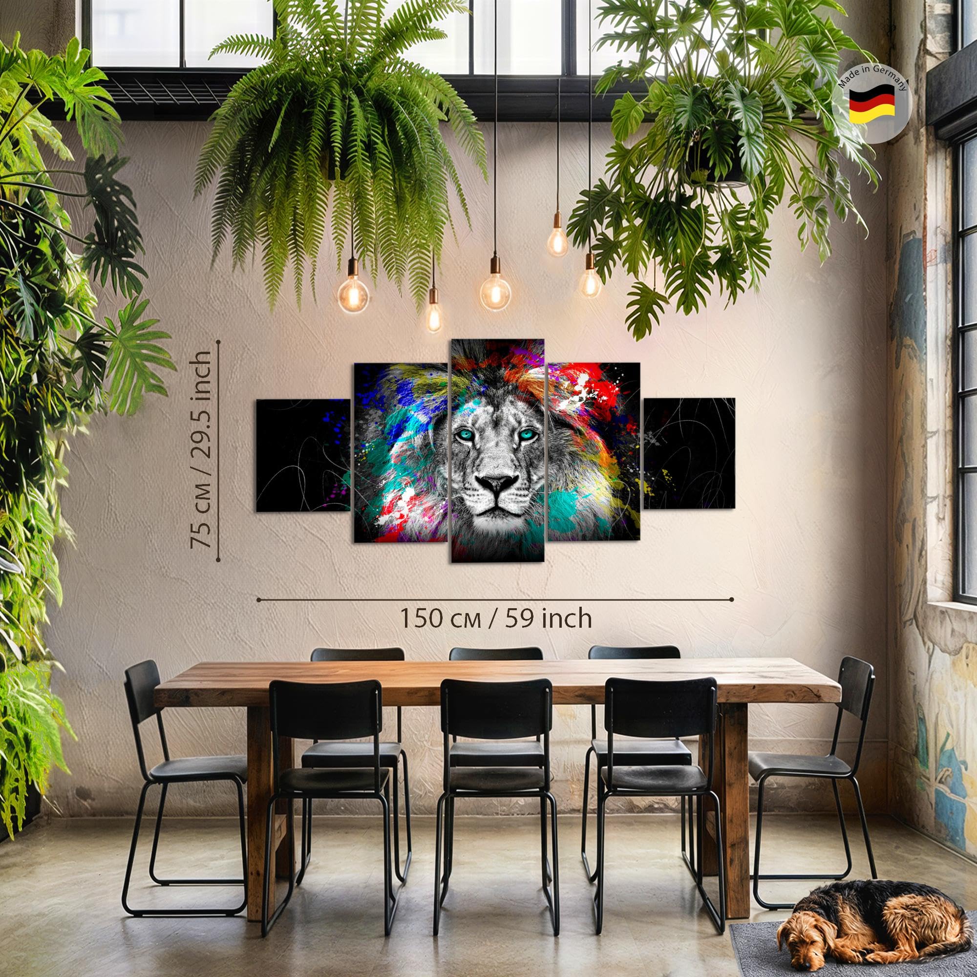 Runa Art Lion Abstrait Tableau Murale Impression sur Toile Intissee 5 Parties Graffiti Noir Coloré Chambre Salle 039453a