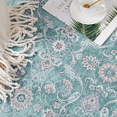 Miniatura 87 de jinchan Alfombra de área lavable de 3 x 5, alfombra vintage envejecida, alfombra para entrada interior, delgada, tradicional, gris, floral, ligera