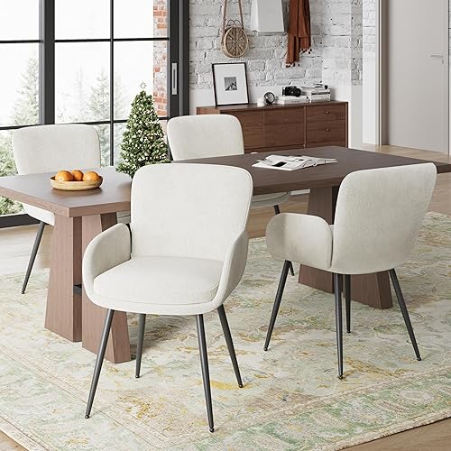 Miniatura 10 de VKNOW Juego de 2 sillas de comedor modernas, sillas de comedor tapizadas con reposabrazos, sillas de cocina con respaldo ergonómico curvado para
