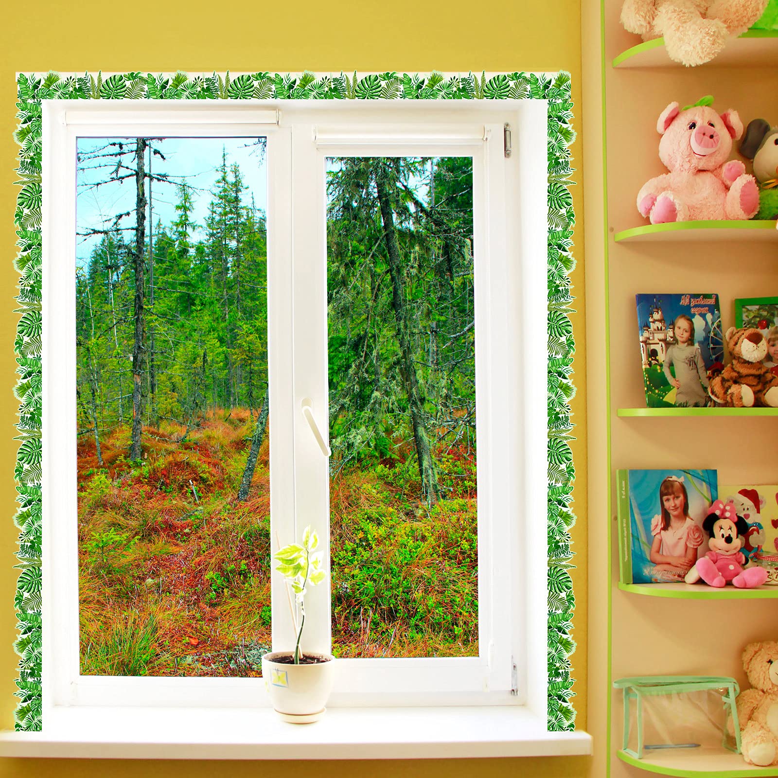 Boho-Pinnwand-Bordüre – Selbstklebend, Tropische Blätter, 30 M, Grün, Für Klassenzimmer, Wand, Tafel