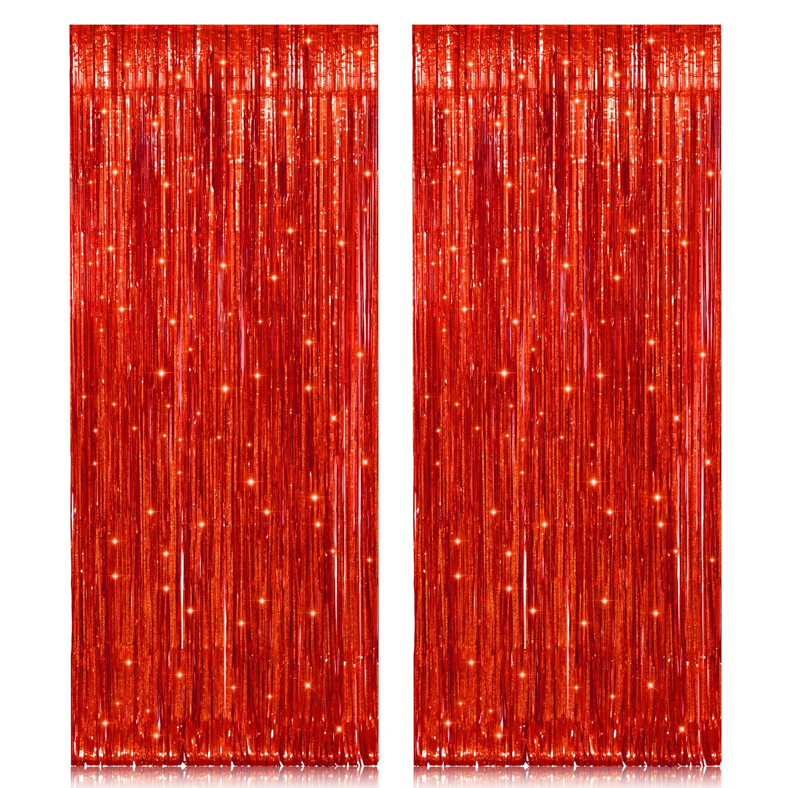 PIGETALE 2PCS 3.2ft x 8.2ft Red Foil Fringe Curtain Backdrop, Glitter Metallic Tinsel Curtains Streamers for Birthday Graduation Wedding Anniversary Holiday Valentine's Day Christmas Party Decorations