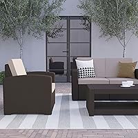 Vista 3 de Flash Furniture Seneca - Juego de 4 sillas de ratán sintético para exteriores, sofá biplaza y mesa en color marrón chocolate Seneca