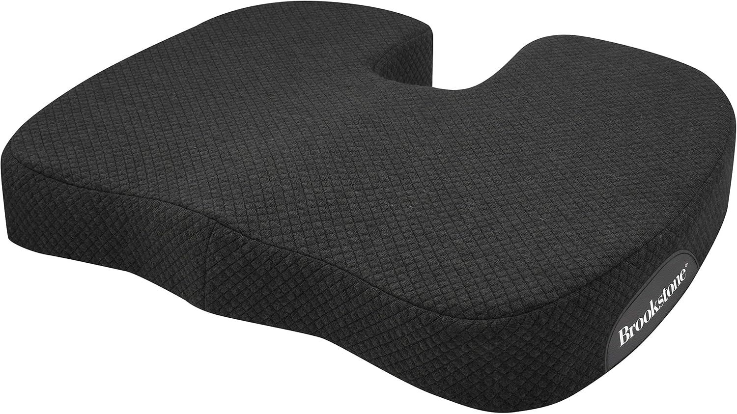 Brookstone, Luxurious Seat Cushion with High-Grade Memory Foam for Car or Office Chair, Orthopaedic U-Shape Pillow, Non-Slip Rubber Grip Bottom, Washable Cover, Breathable Cover, Black