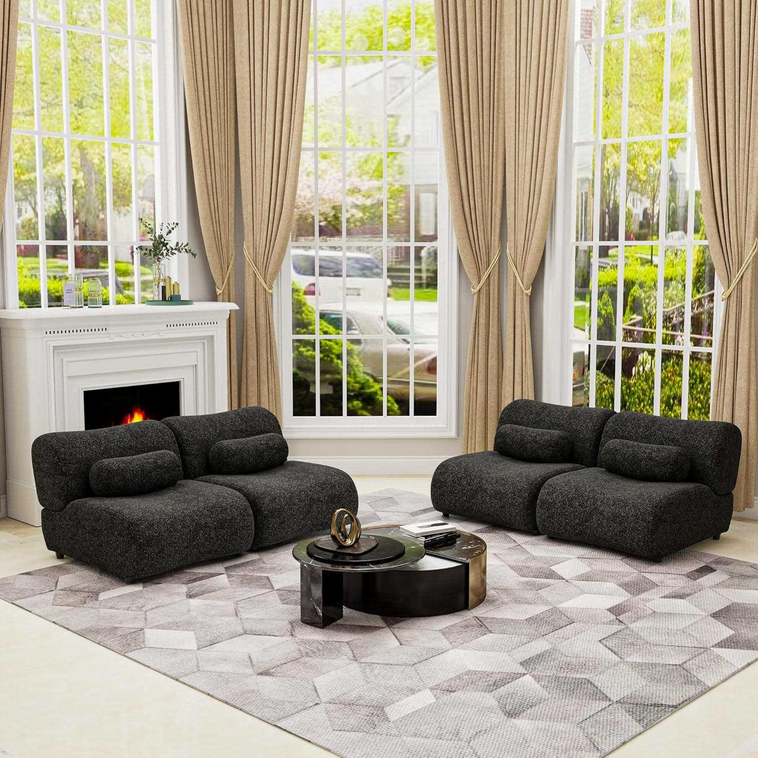 Modern Oversized Modular Sofa Set – Chenille Fabric Living Room Sofa with Cylindrical Pillows, Freely Arrangeable, Perfect for Home and Lounge Spaces
