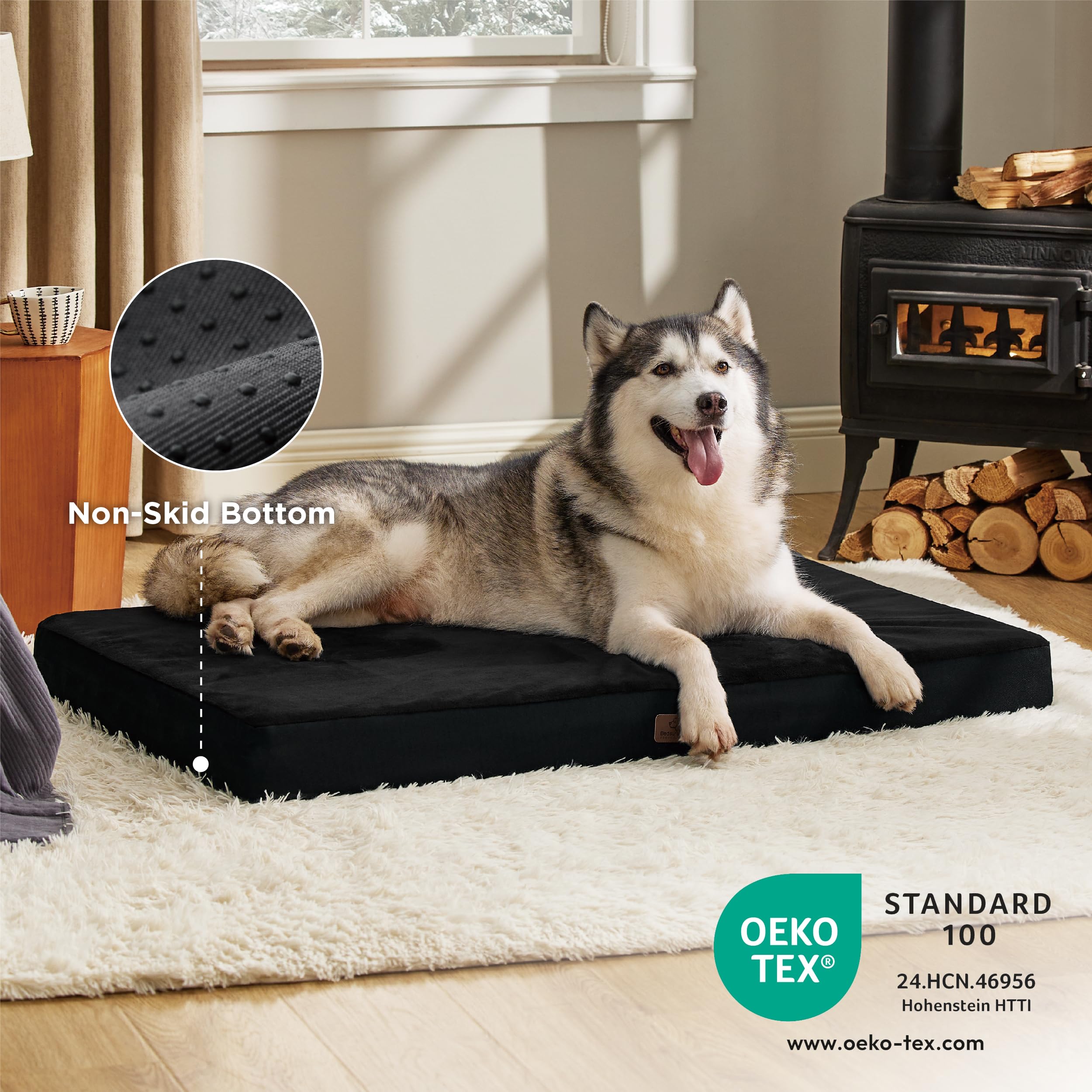 Bedsure Cuscino per cani in memory foam, tappetino per cani, misura grande, ortopedico, materasso per cani, lavabile e antiscivolo, letto per cani interno, nero, 89 x 56 x 8 cm