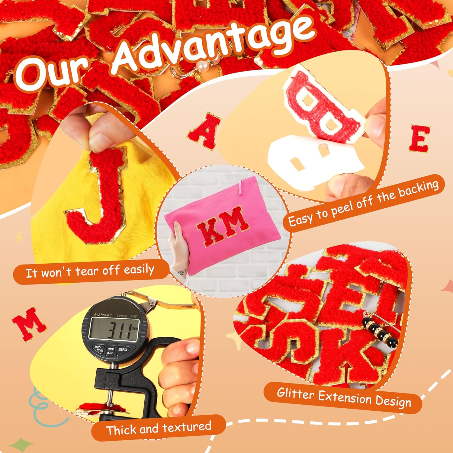 Chenille Letter Patches Self-Adhesive for Bags: NICEVINYL Red 52Pcs Varsity Letters Stick on Patch with Pins for Fabric - Preppy Embroidered Sticker Patches for Clothing Hats Jackets - Image 5