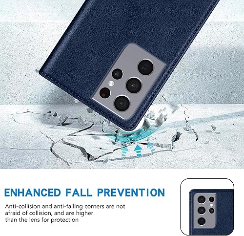 Miniatura 7 de ZZXX Funda tipo cartera para Samsung Galaxy S21 Ultra con bloqueo RFID, soporte de ranura para tarjetas, funda protectora de cuero magnético fuerte