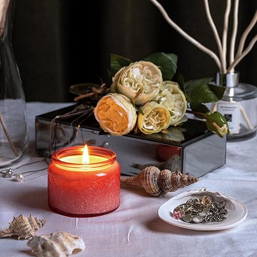Miniatura 25 de Paquete de 18 recipientes de vela de vidrio en relieve de 4 onzas con tapas y etiquetas de bambú, tarros de vela rosa para hacer velas, diseño