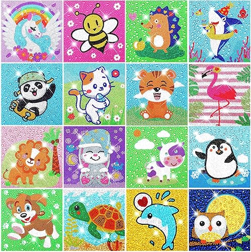 Estune Kit de pintura de diamantes de 16 piezas, kits de arte de diamantes 5D DIY animales DIY pintura por números kits para principiantes
