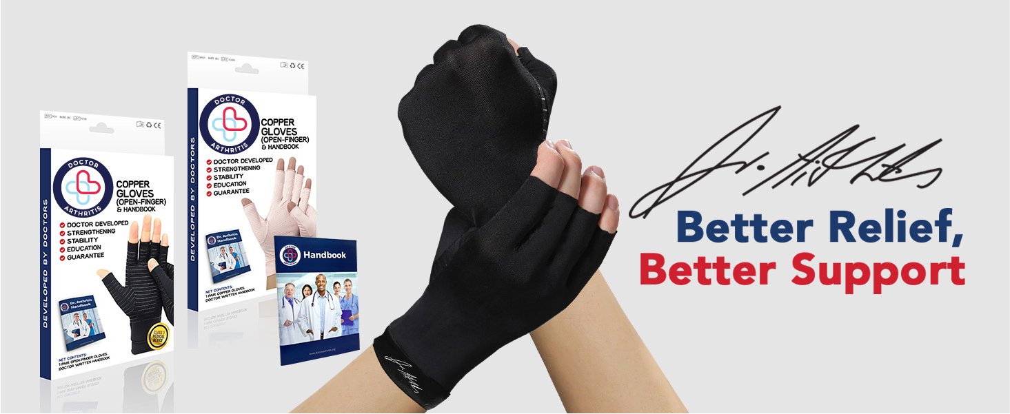 Dr. Arthritis Von Ärzten Entworfen, Arthrose Handschuhe mit Kupfer, Fingerlose Kompressionhandschuhe für Frauen und Männer, für Schmerzlinderung und Wärme, Schwarz, L Drogerie & Körperpflege