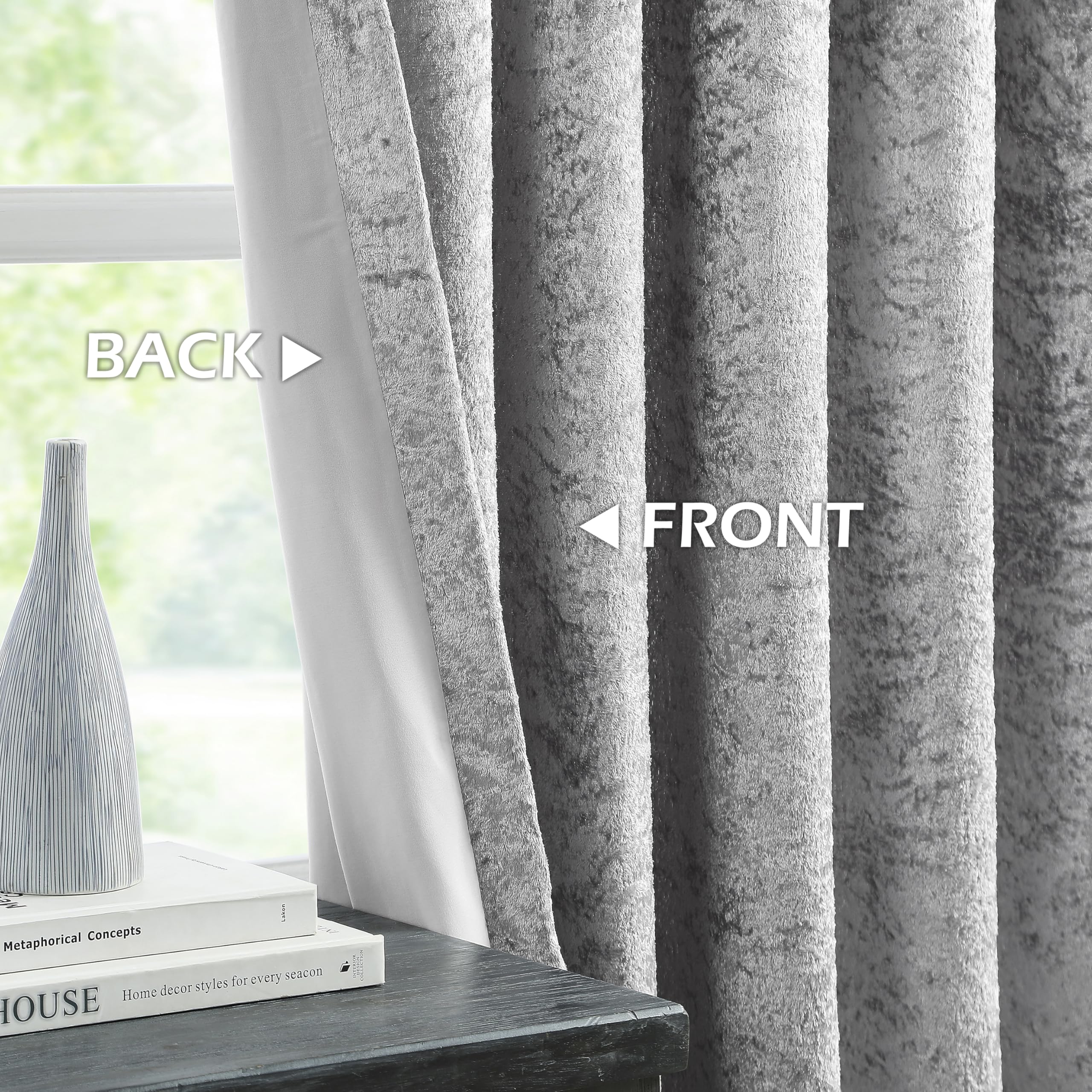 Bujasso Silver Full Blackout Velvet Curtains 72 inch 2 Panels Eyelet Thermal Insulated Blackout Lining Drapes for Living Room Bedroom Crushed Velvet Room Darkening Curtains Grommet Top W46xL72 - Image 2
