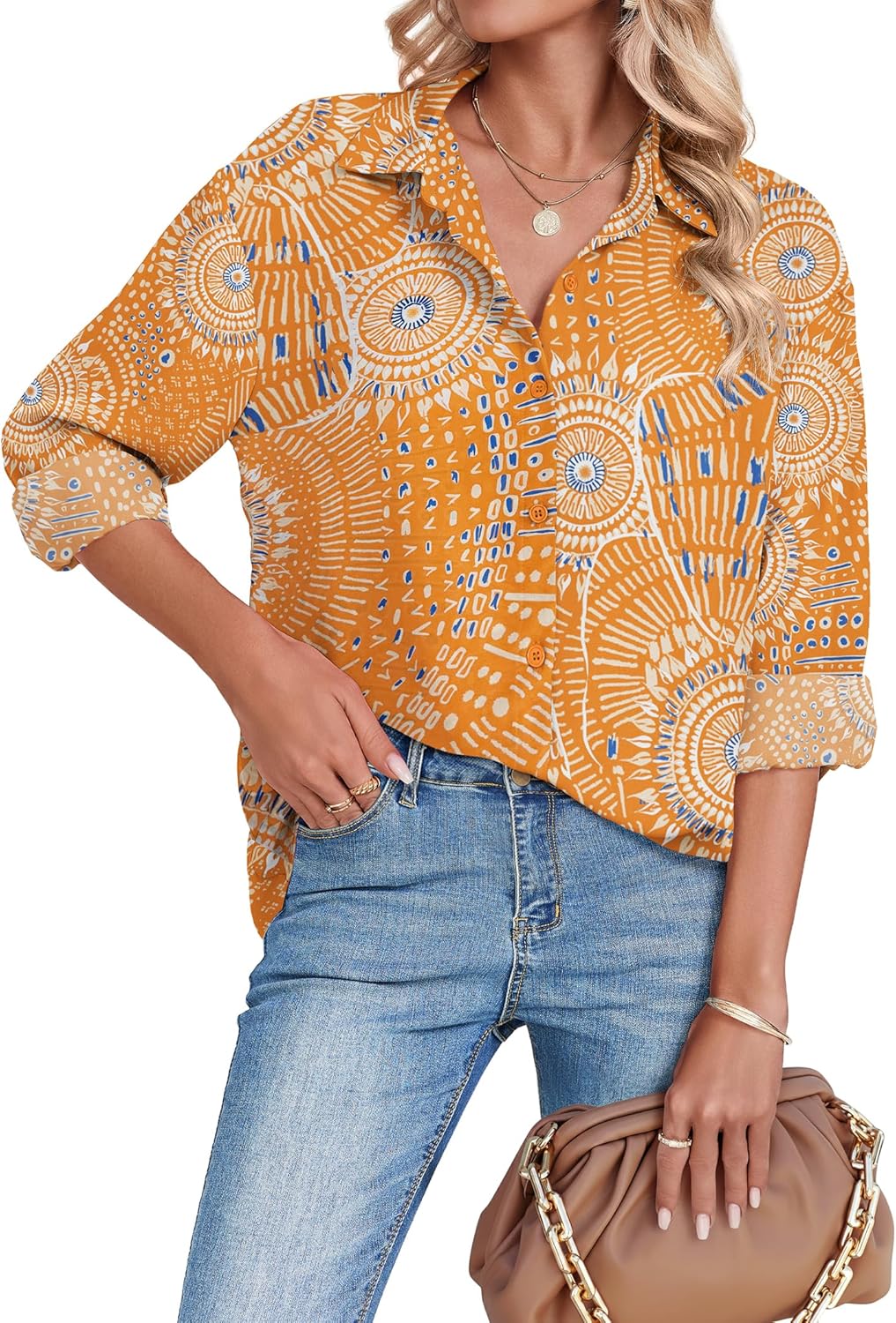 Zeagoo Button Down Shirts for Women Dressy Casual Floral Printed Collared Chiffon Blouse Long Sleeve Business Work Tops - Image 2