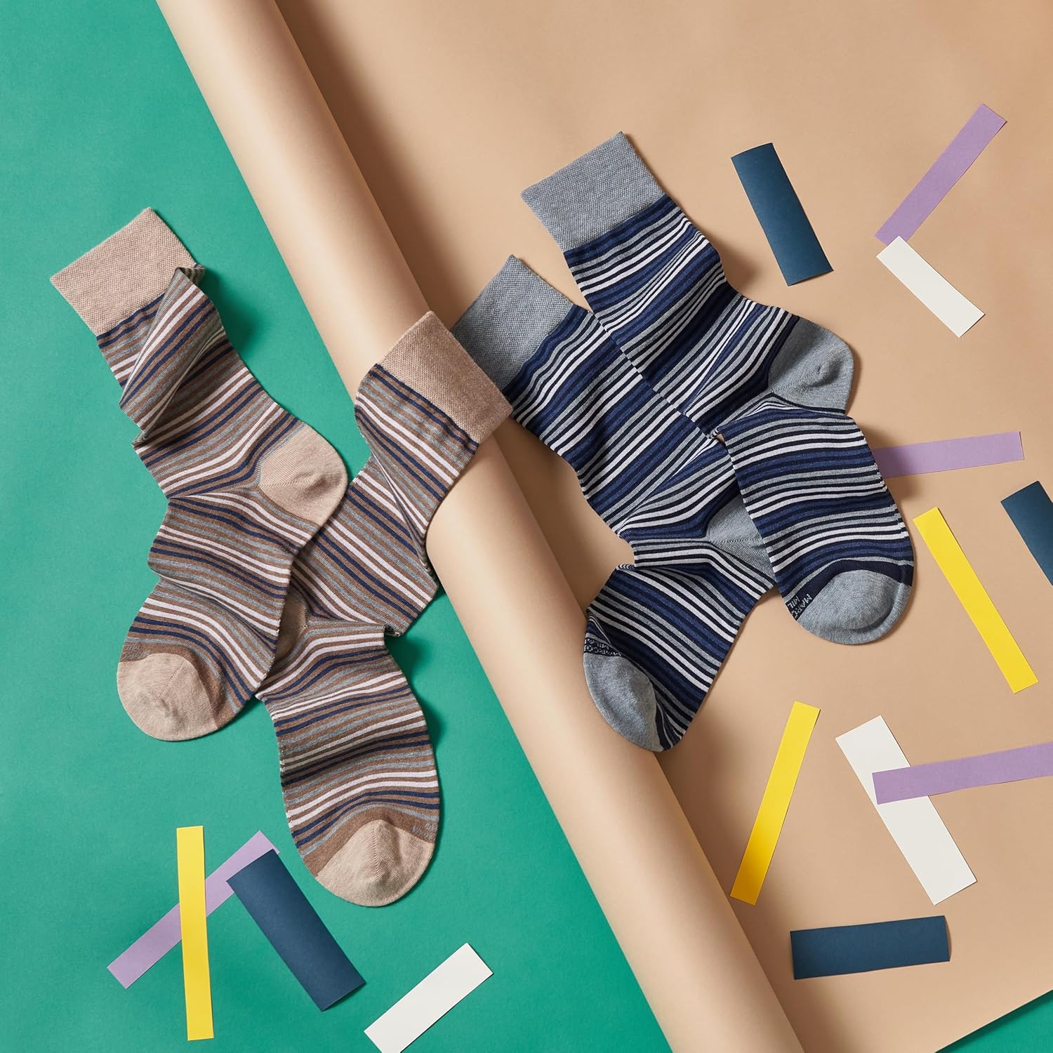 Marcoliani Milano Made in Italy - Mens Dress Socks | Essence of Cotton Simple Stripe Fullcolor