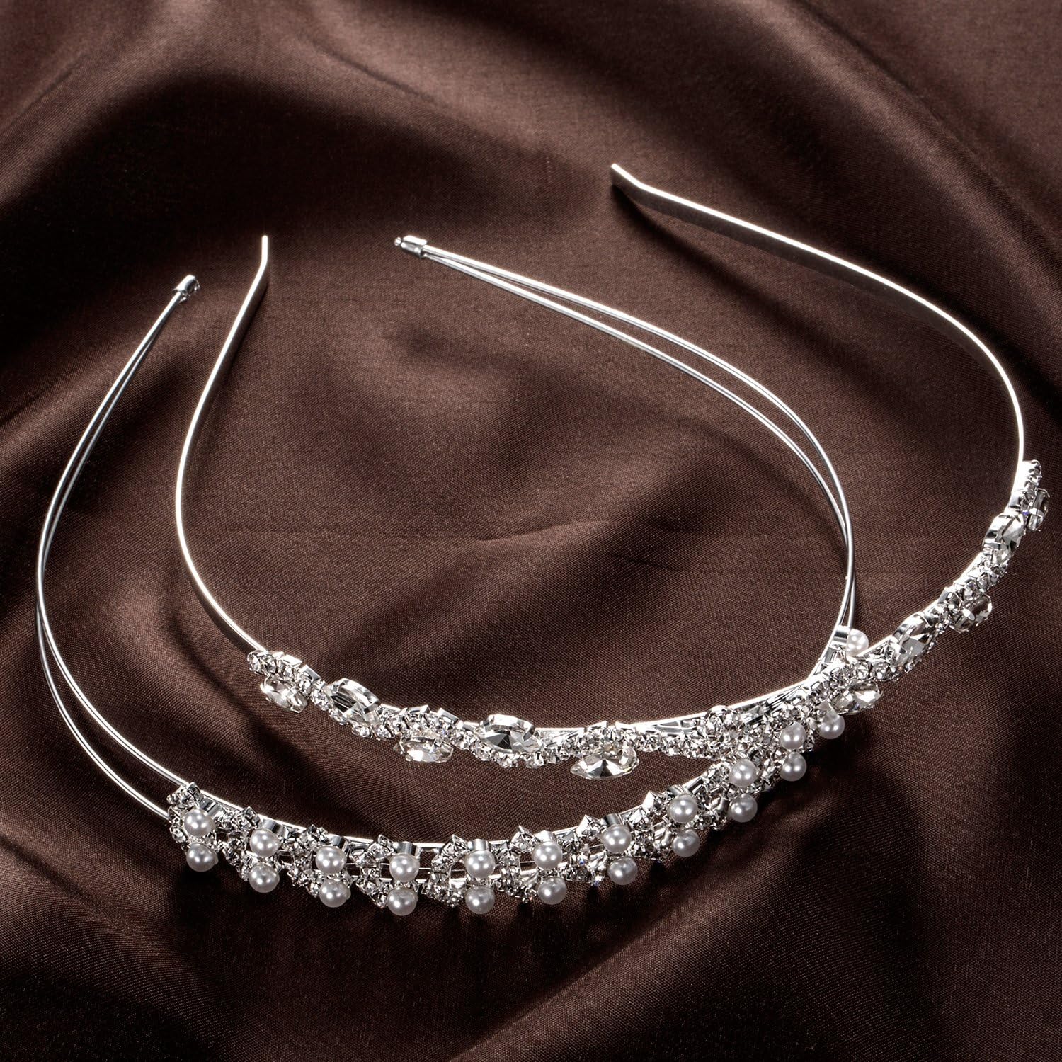 TecUnite 4 Pieces Rhinestones Wedding Headbands Crystal Flower Girl Leaves Crown Headband Tiara Women's Faux Pearl Rhinestones Headdress for Bride Bridesmaids Wedding Party (Style Set 1) - Image 5