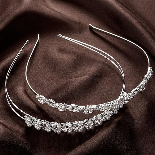 Miniatura 5 de TecUnite Diadema de boda con diamantes de imitación, 4 piezas de diamantes de imitación, corona de flores, hojas, tiara para mujer, tocado de