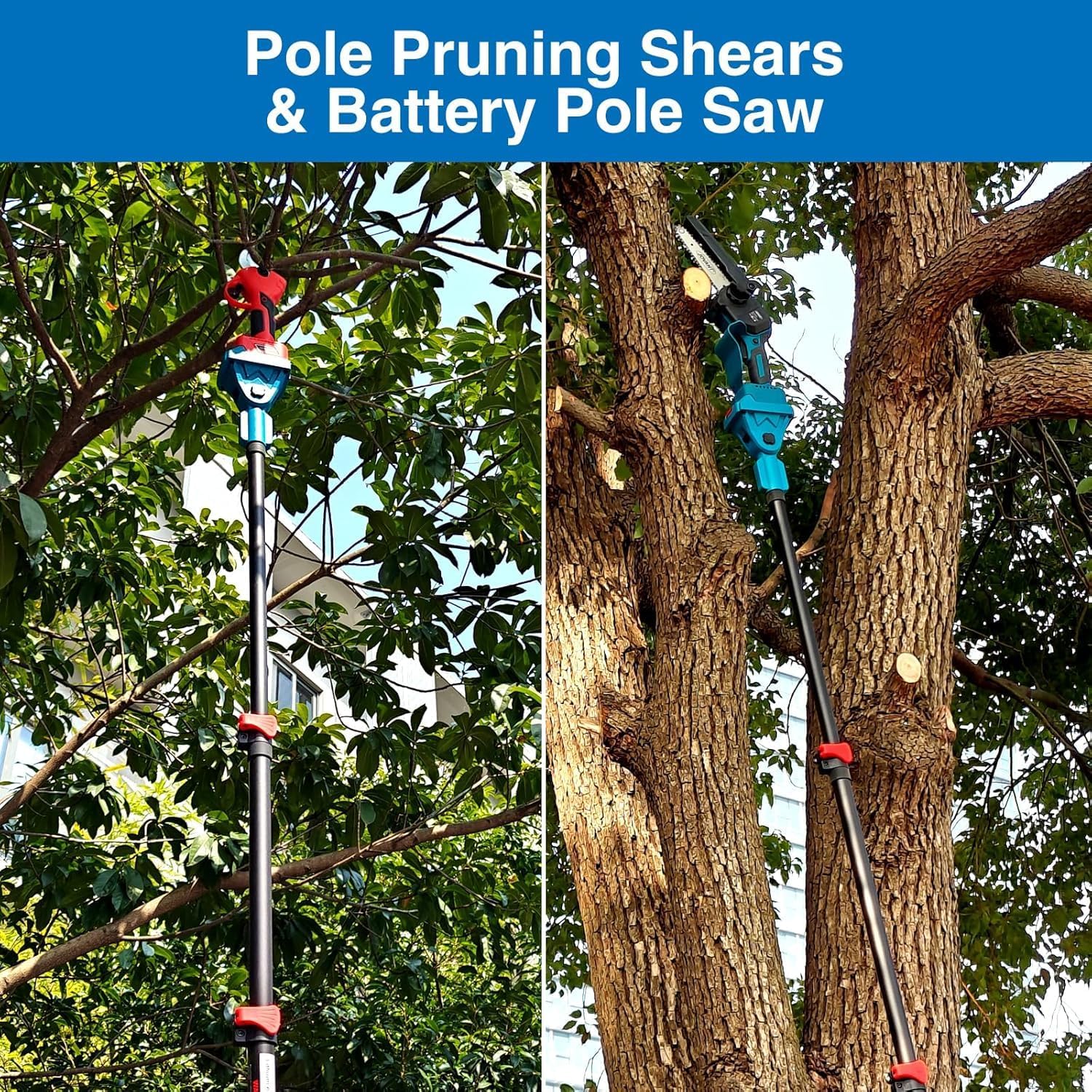 3-in-1 Pole Pruning Shears&Pole Saws for Tree Trimming,Electric Pruning Shears with 15.3ft Reach Pole,Cordless Pole Shears and Pole Saw Compatible for Jovant 20V Battery (Tools Only, No Battery)