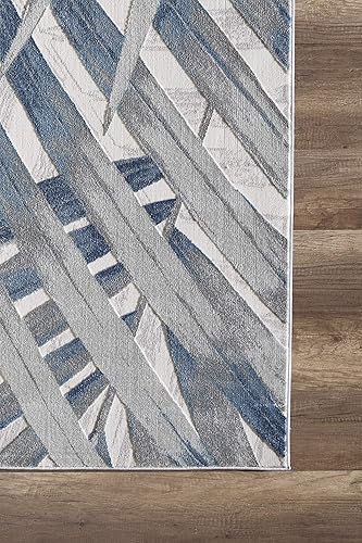 Miniatura 3 de Abani Nova Collection - Alfombra de 8 pies 11 pulgadas x 12 pies, diseño floral de hoja de palma, color azul, gris y beige, alfombra de estilo