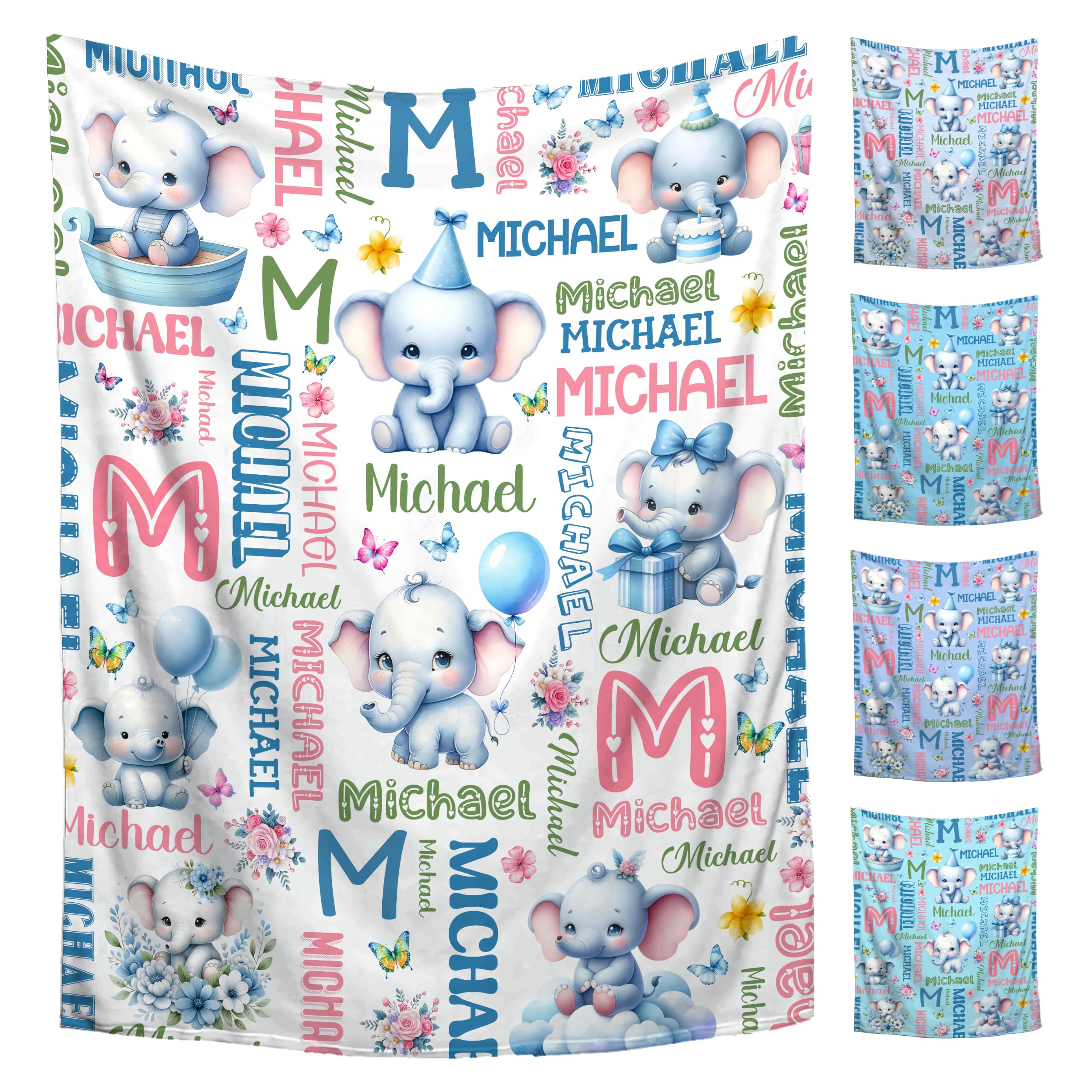 Custom Elephant Blanket for Boys Girls,Ultra Soft Personalized Gifts Baby Blanket,Customized Throw for Toddlers Newborn Stroller Crib,50"x60"