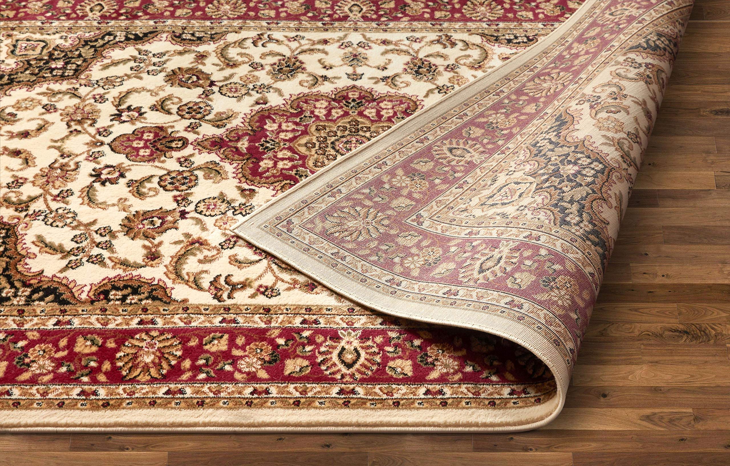 Noble Medallion Ivory Persian Floral Oriental Formal Traditional Rug ...