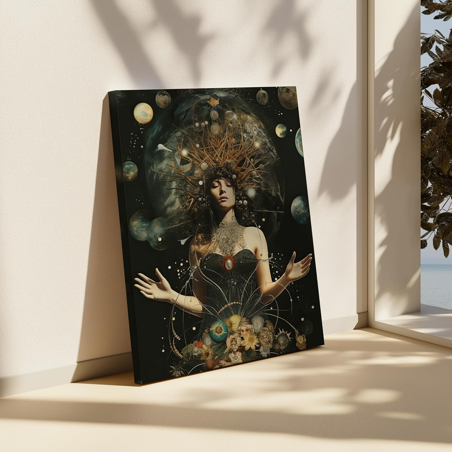 Poster Master Psychedelic Canvas - Woman Portrait Print - Surreal Space & Galaxy Art - Gift for Him & Her - Trippy Art - Aesthetic Wall Decor for Living Room or Bedroom - 8x10 STRETCHED Canvas