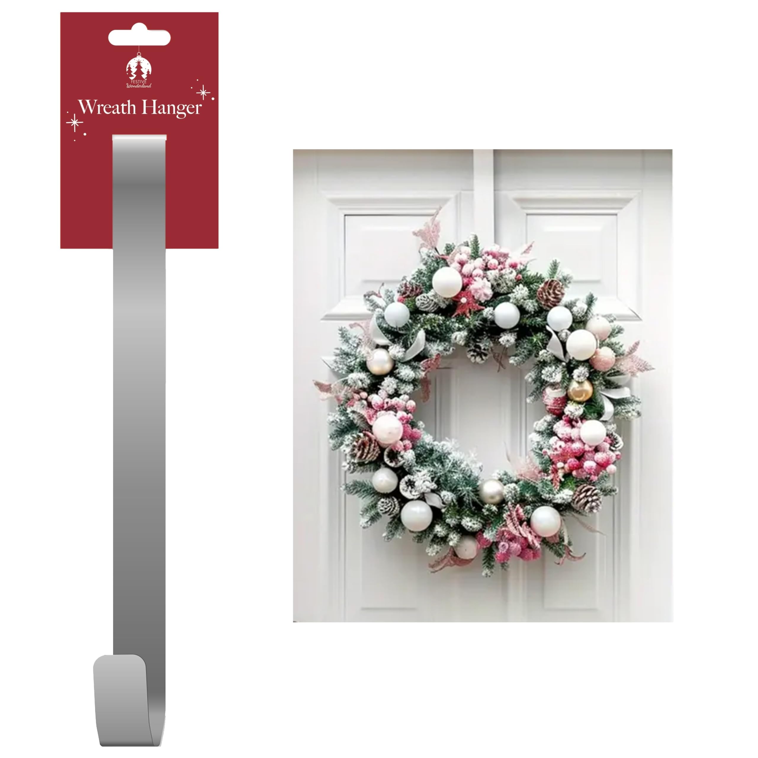 Shop4allsorts Silver Wreath Hanger For Front Door - Christmas Wreath Hanger - Wreath Door Hook - Metal Wreath Hanger - 38Cm - Xmas Wreath Door Hanger.