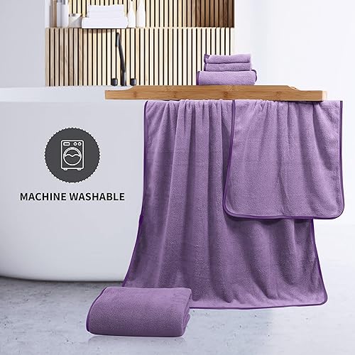 Miniatura 7 de Juego de toallas de microfibra de 8 piezas, 2 toallas de baño, 2 toallas de mano y 4 paños de lavado, toallas ultra suaves y altamente absorbentes