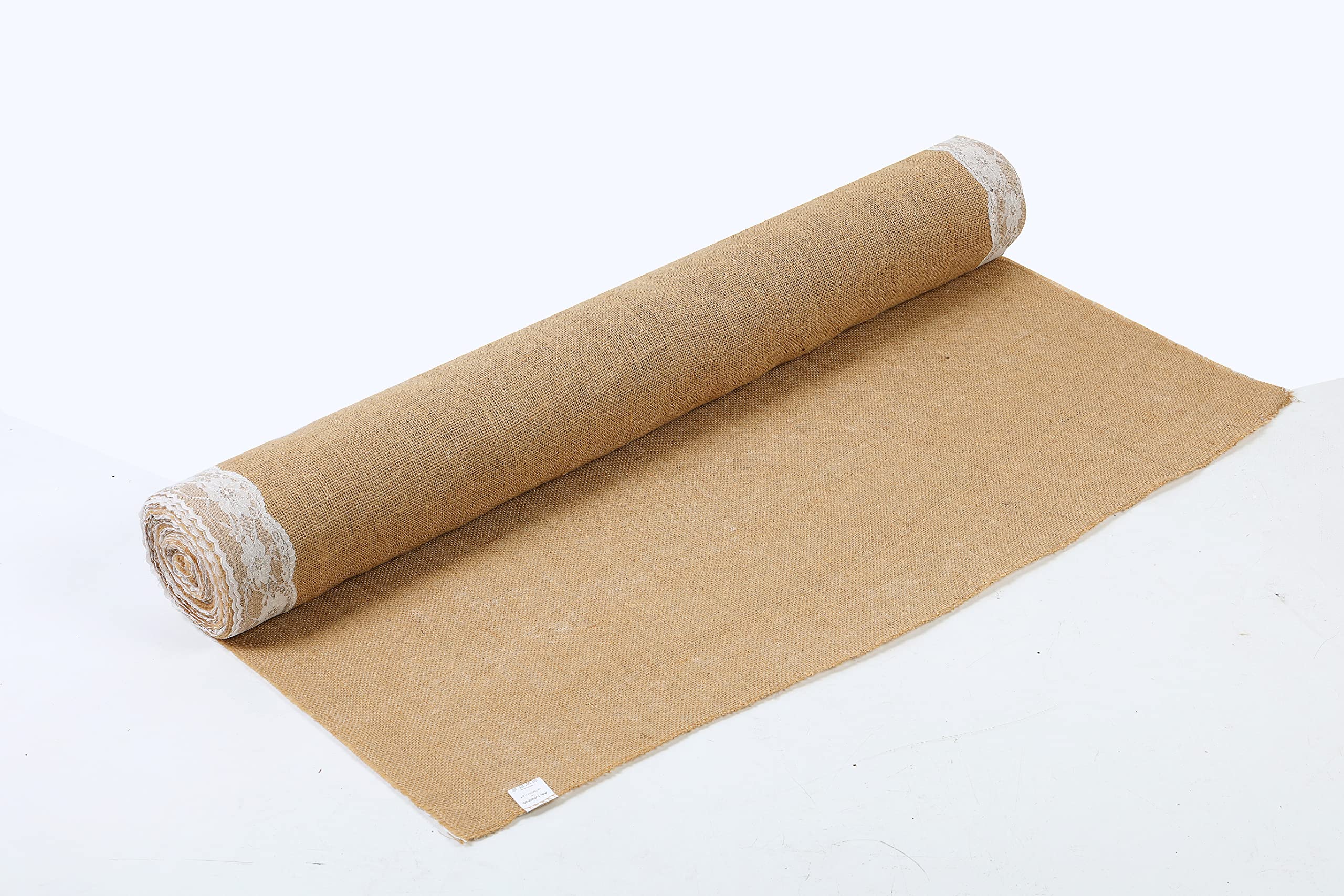 AK Trading 40" Wide Natural Burlap Wedding Aisle Runner with Ivory Lace - 40" Wide x 15 feet Long
