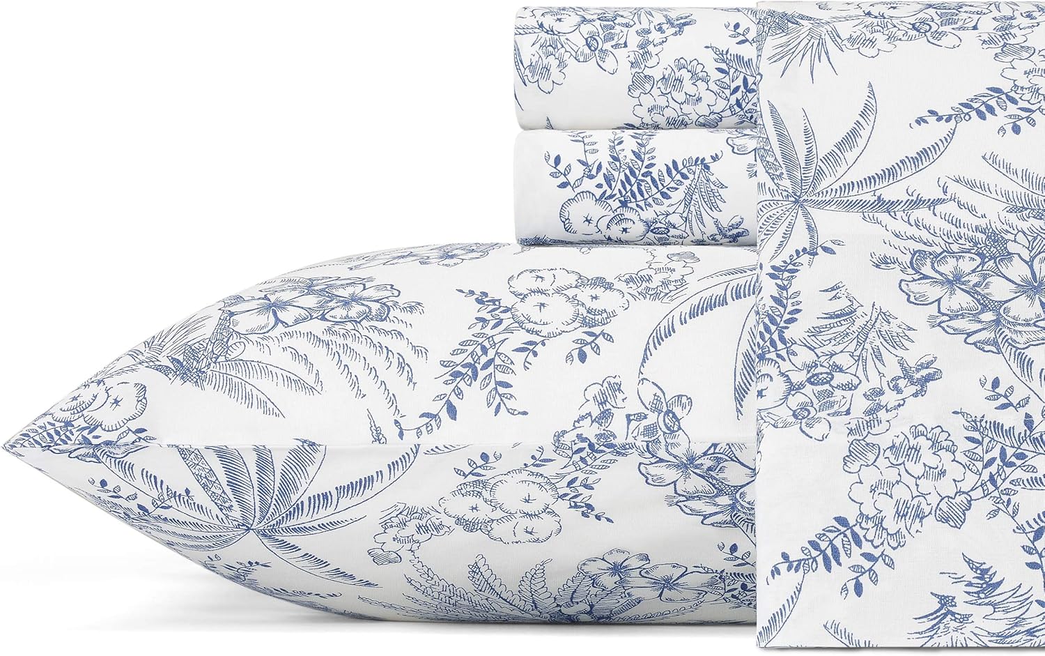 Tommy Bahama - Queen Size Sheets Set, Crisp & Tailored Cooling Sheets with a Smooth Cotton Percale Lightweight Feel - Bed Sheets with Matching Pillowcases & Fitted Sheet (Pen and Ink Palm Blue)