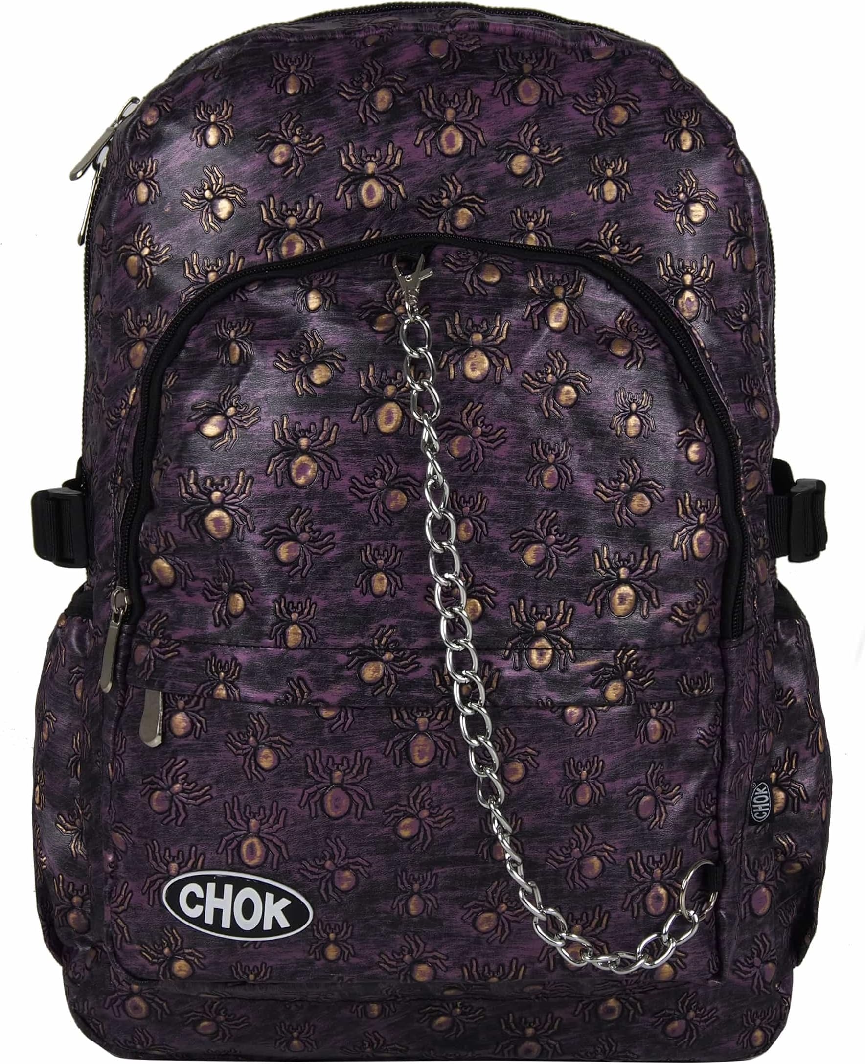 CHOK Rustic Spider Studded Backpack Rucksack Bag with Laptop Protection | School College Unisex Travel | Rock Steam Punk Goth Emo Skull