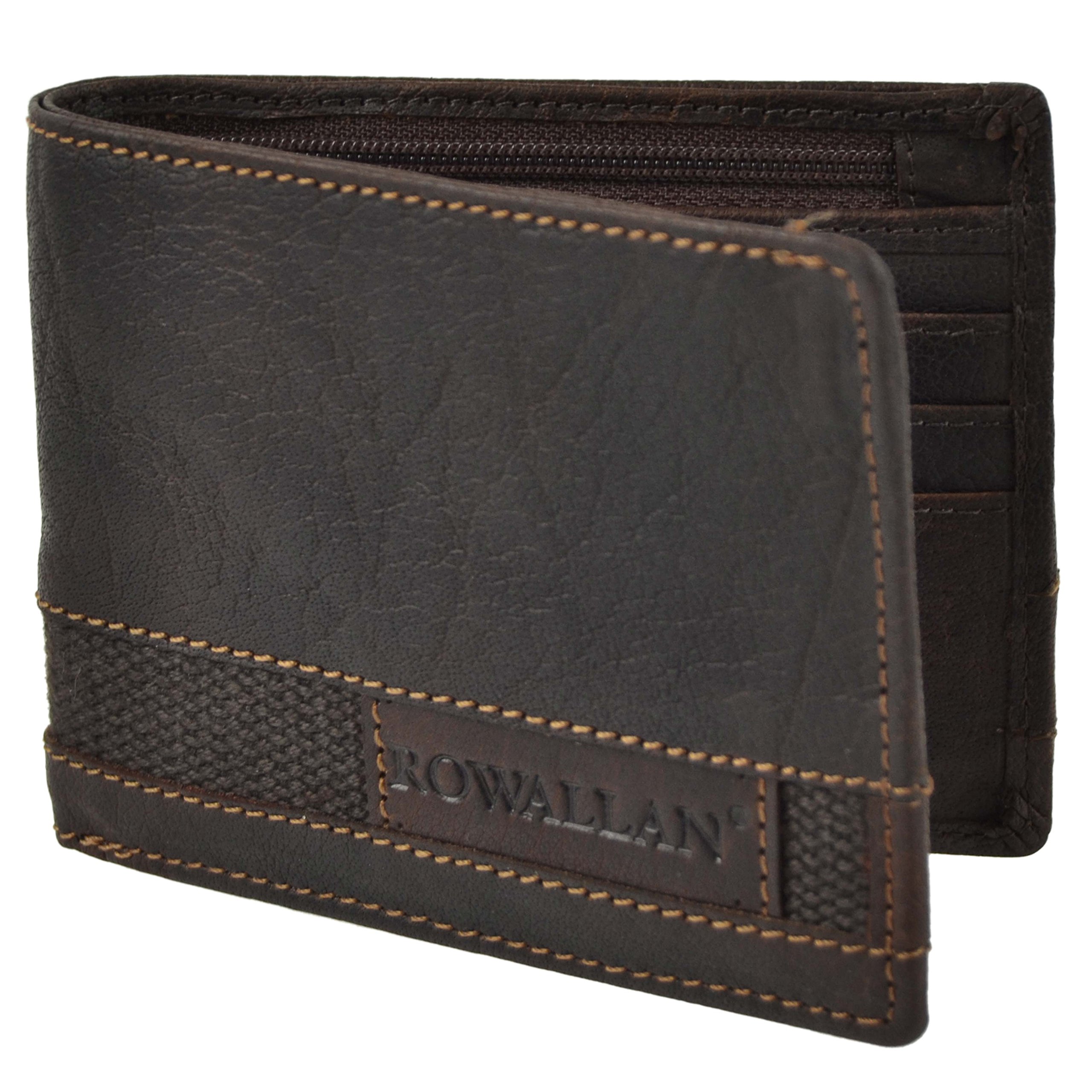 Rowallan Of Scotland Men's Brown Bi-Fold Buffalo Leather Wallet By Rowallan Panama Gift Box Rugged Stylish