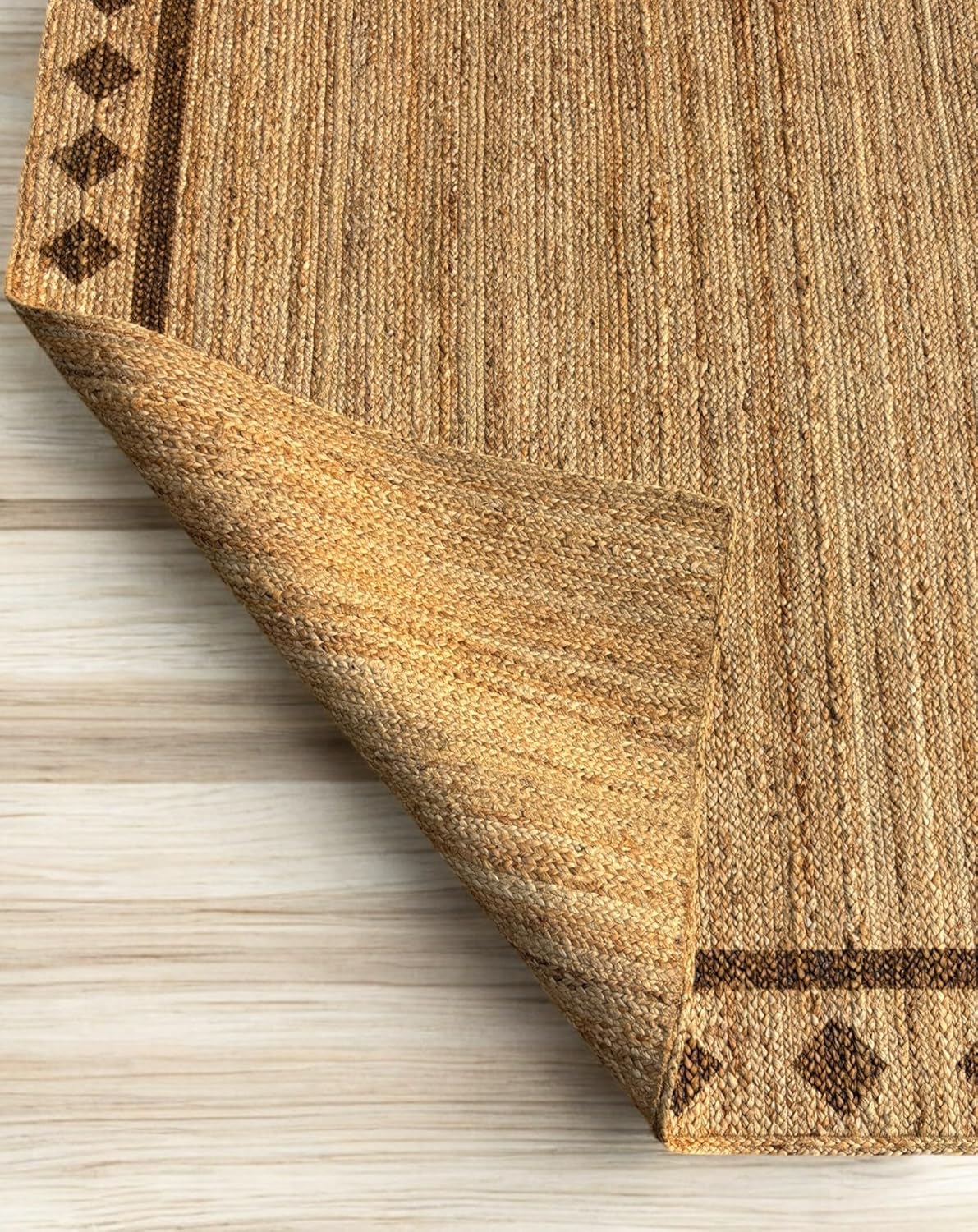 Handwoven Jute Area Rug, Diamond Design, Multiple Sizes, Natural