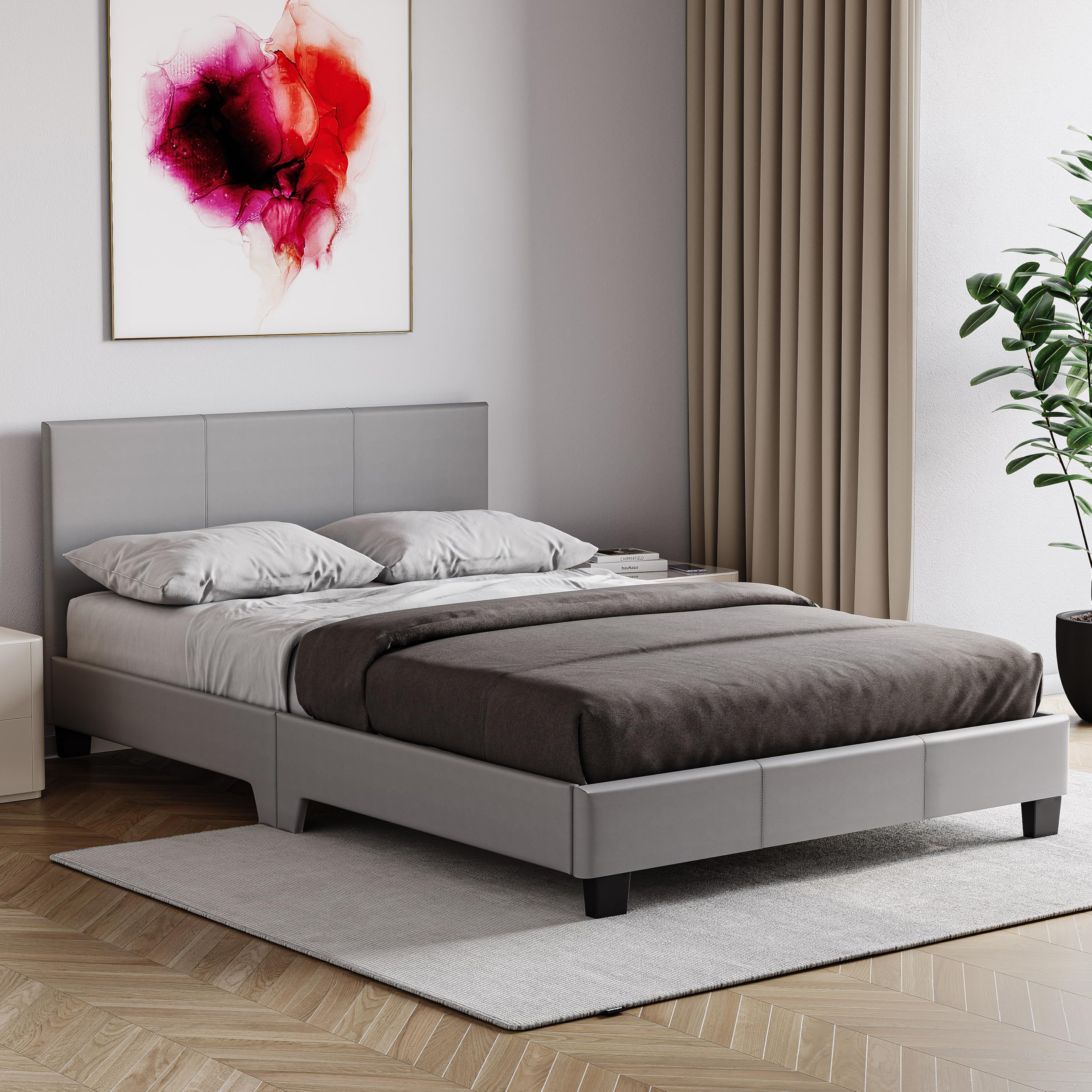 Vida Designs Lisbon Faux Leather Bed, Grey (Small Double 4Ft - No Mattress) (UKFR Certified)
