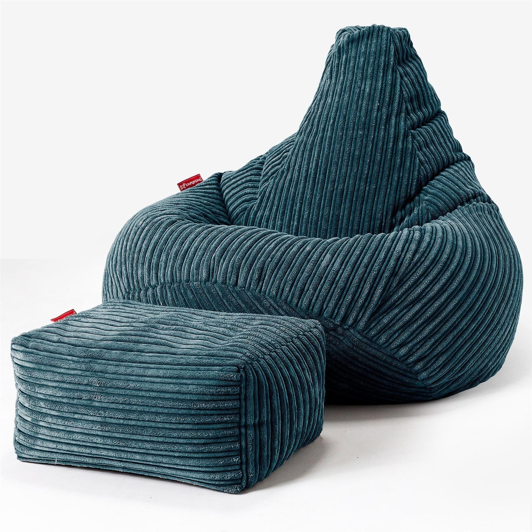 Lounge Pug Cord Highback Bean Bag Chair and Footstool - Gaming Recliner Bean Bags for Adults - Teal Blue