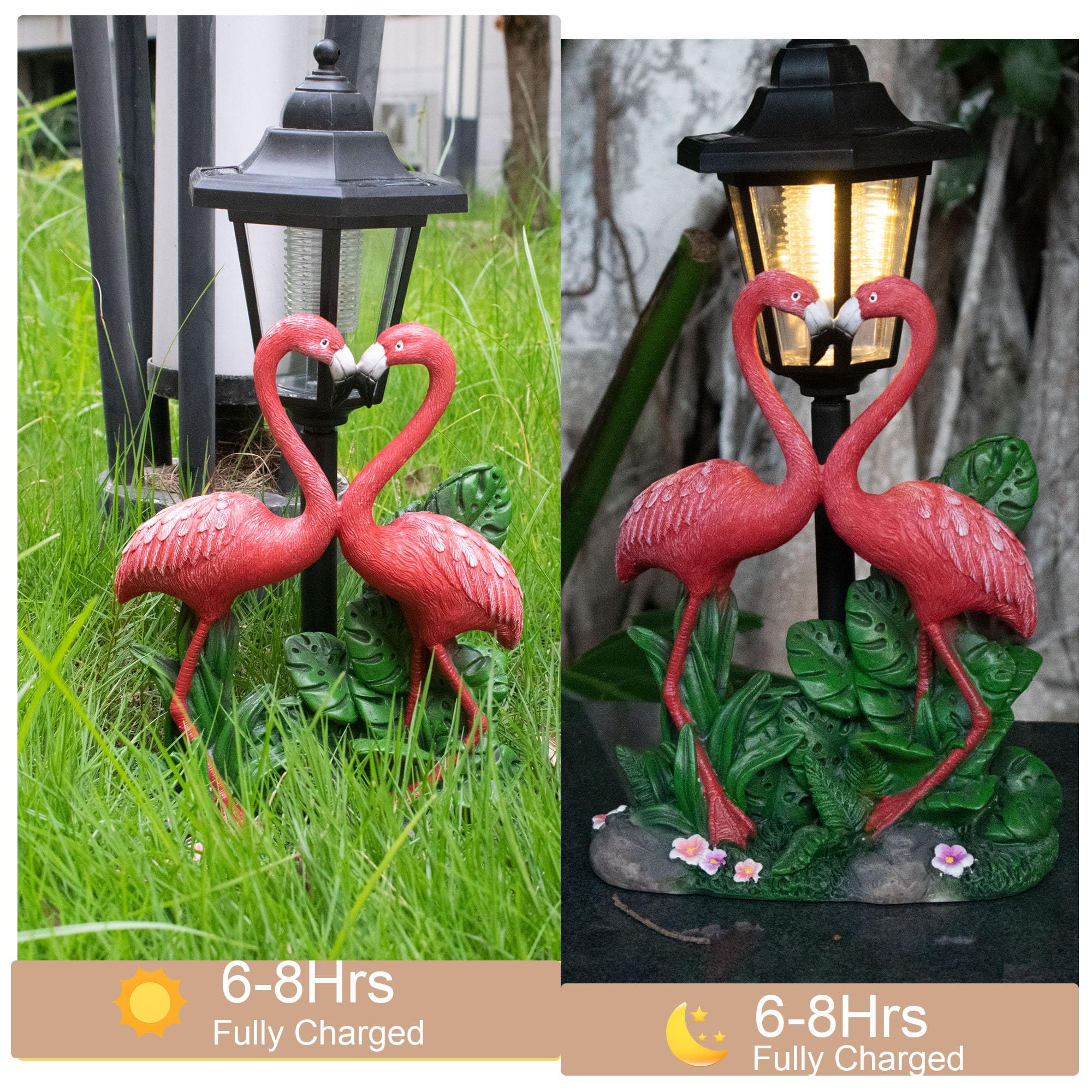 Statua da giardino a forma di fenicottero con lanterna solare, unica a doppia testa, regalo per donne, mamme, amanti, per esterni, cortile, patio, balcone
