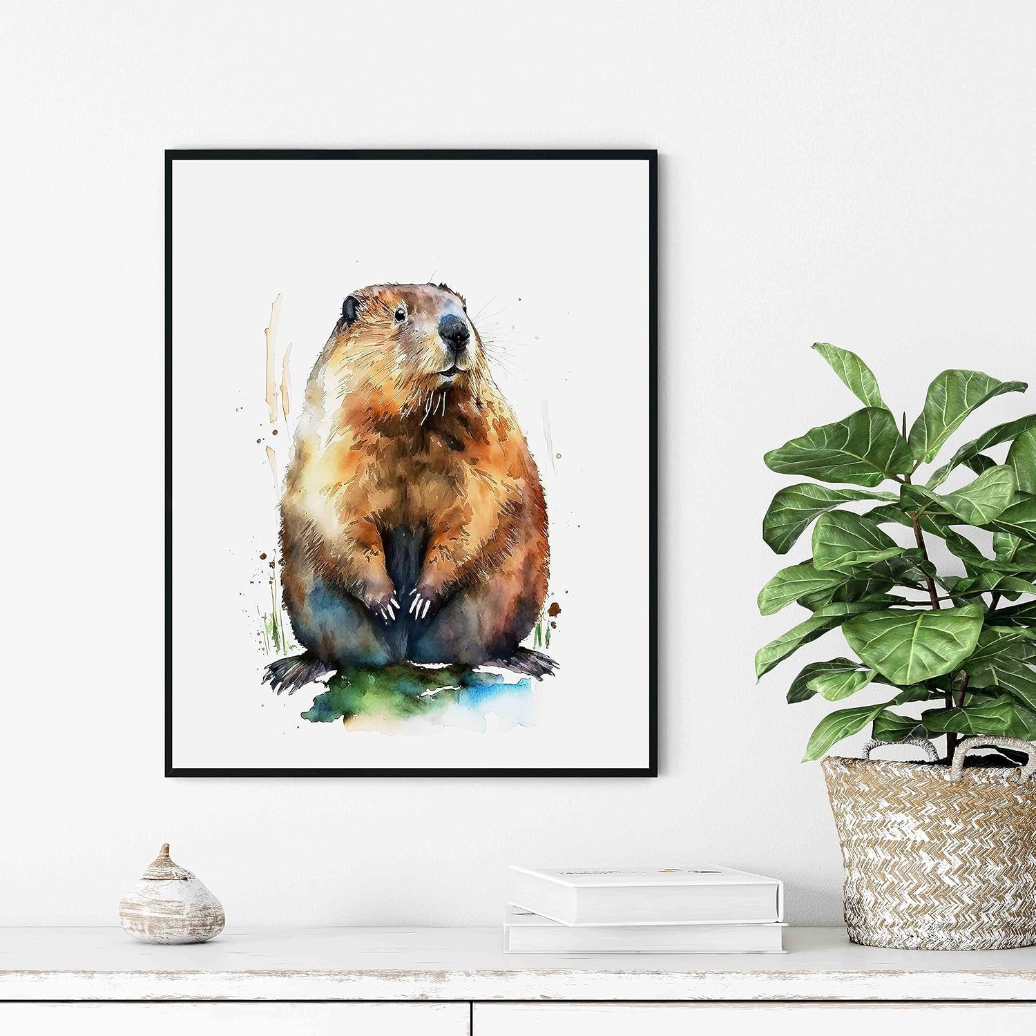 Beaver Art Print Poster, Abstract Watercolor Animal Wall Art Prints, WIldlife Nature Artwork for Living Room, Bedroom Decor (11x14 inches (Unframed), Beaver) - Image 2
