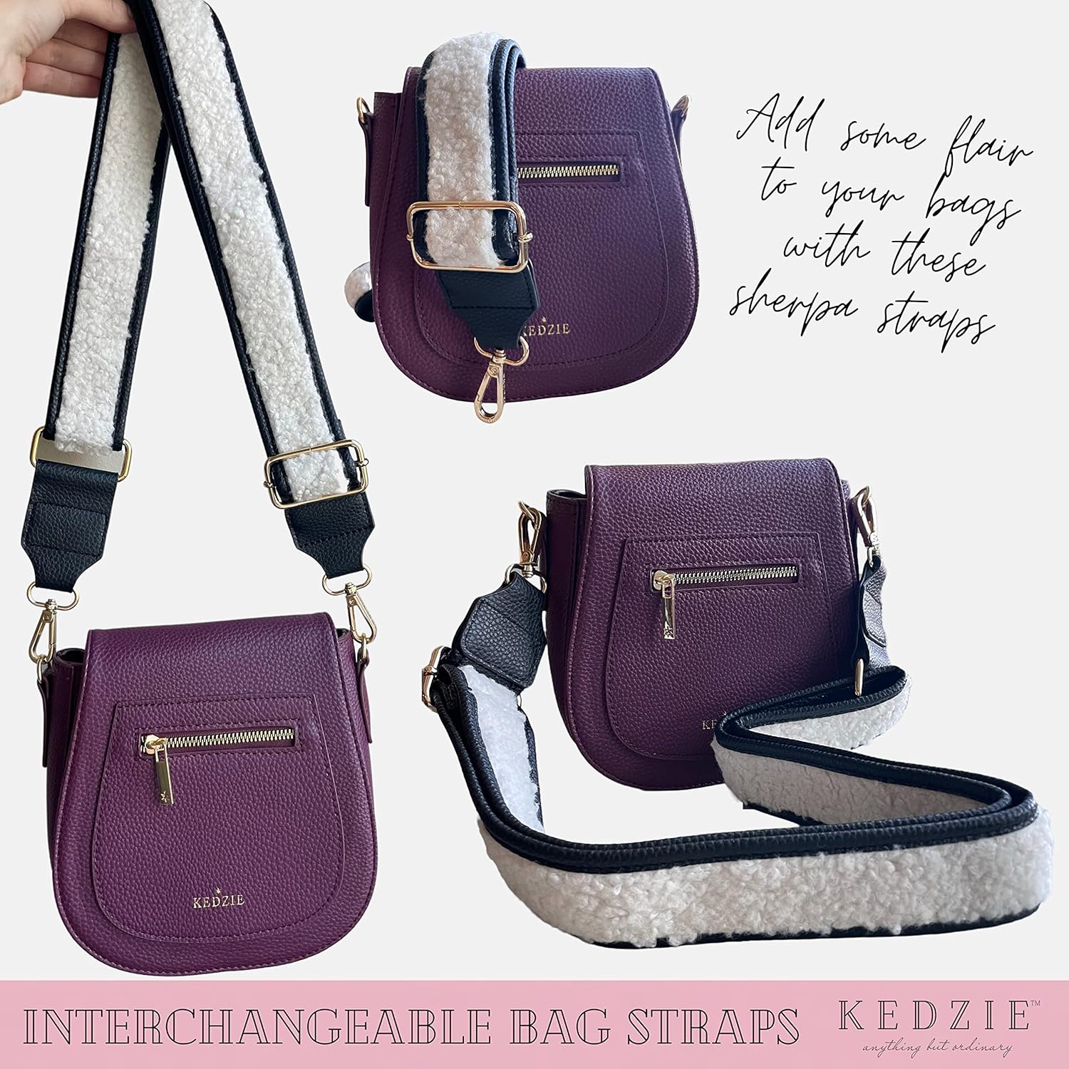 KEDZIE Fireside Collection Bag Straps in Vegan Sherpa